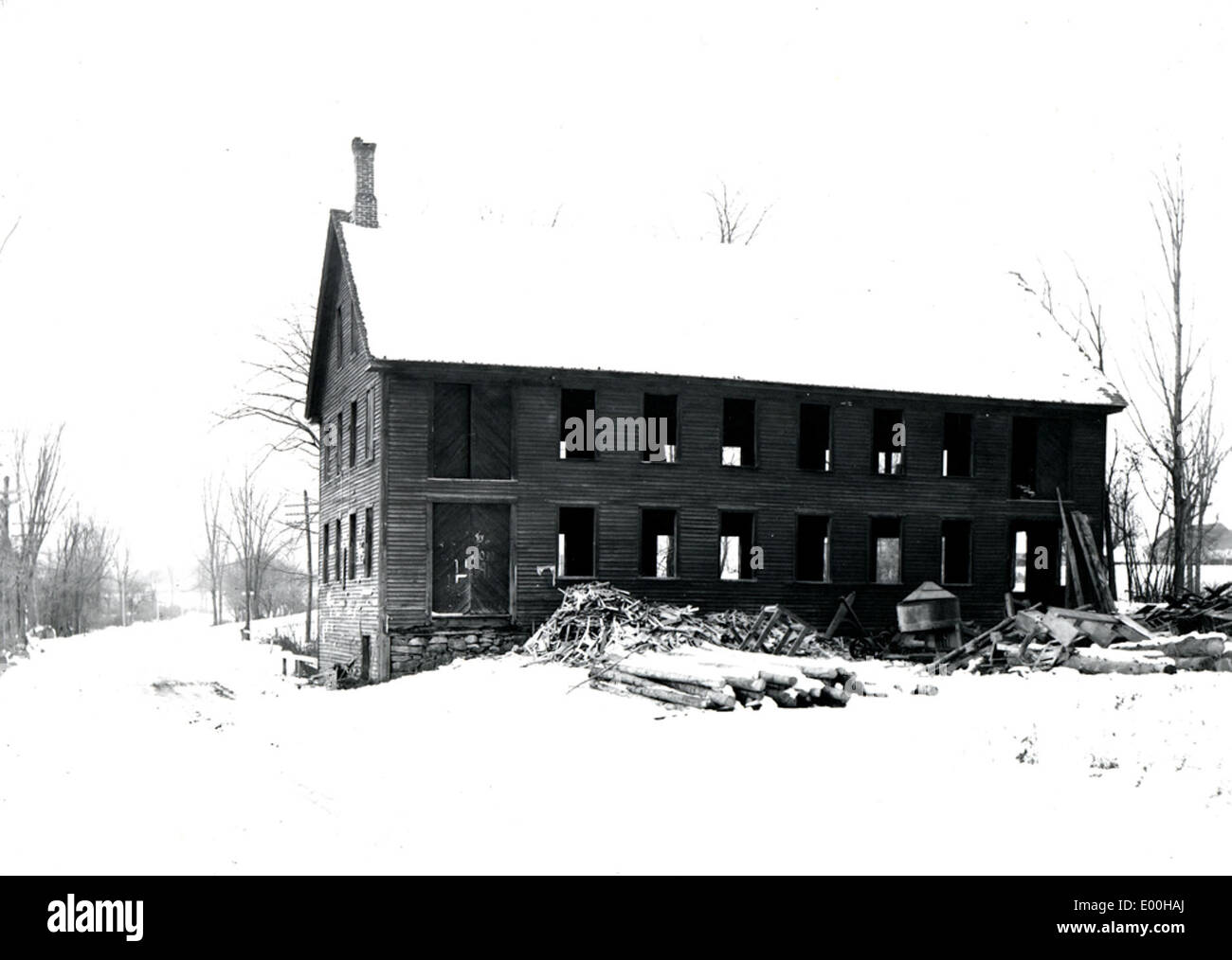 Photographie ou image historique de la W.L. Goodnow Company à Keene, New Hampshire, prise par Bion Whitehouse, montrant une scène liée aux opérations de la société à la fin du XIXe ou au début du XXe siècle. Banque D'Images