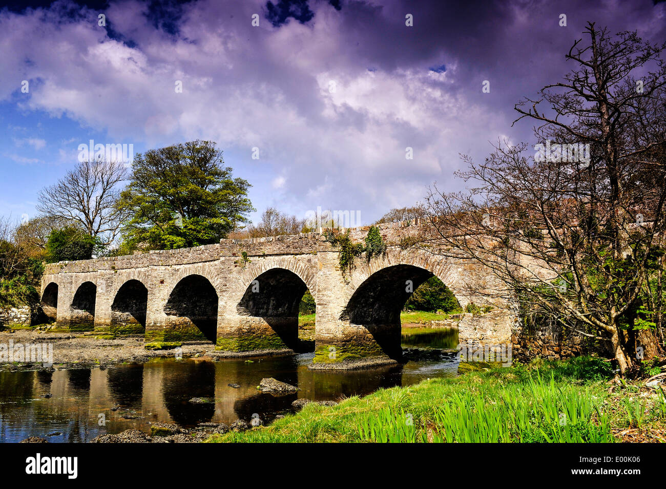 Pont du Château (c1718), un pont en pierre de moellons de passage de six, Swan Park, Floro, comté de Donegal, Irlande. Banque D'Images