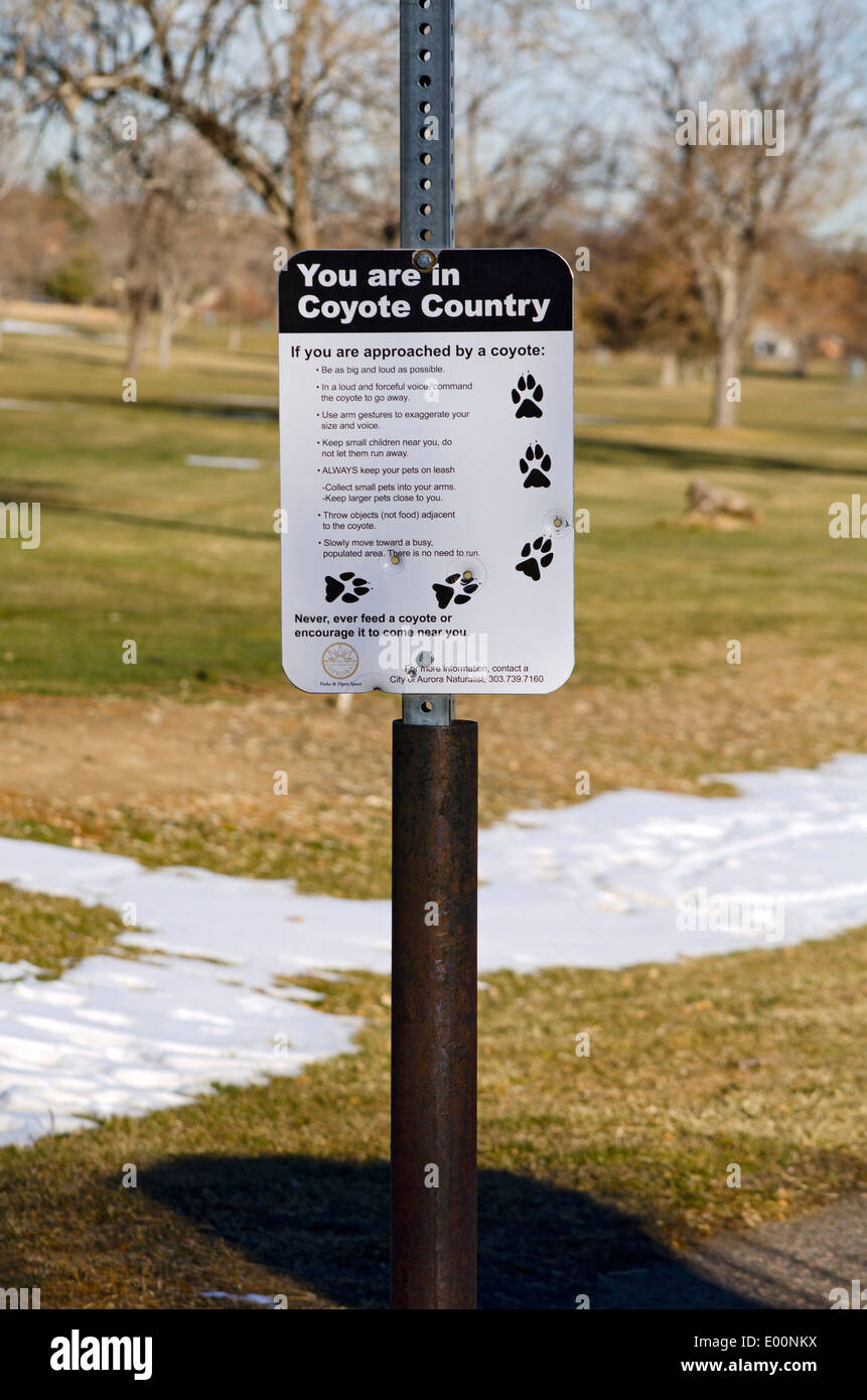 Faune Sign Coyote warning sign Banque de photographies et d’images à haute ...
