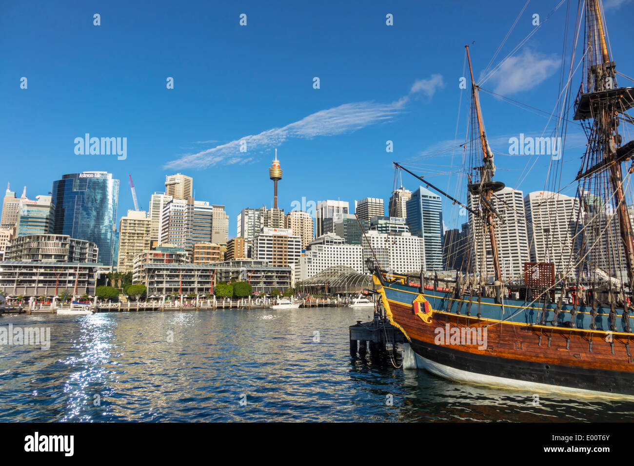 Sydney Australie, Darling Harbour, port, rivière Parramatta, horizon de la ville, HMB Endeavour, réplique, Captain Cook's, Musée maritime national, AU140308289 Banque D'Images