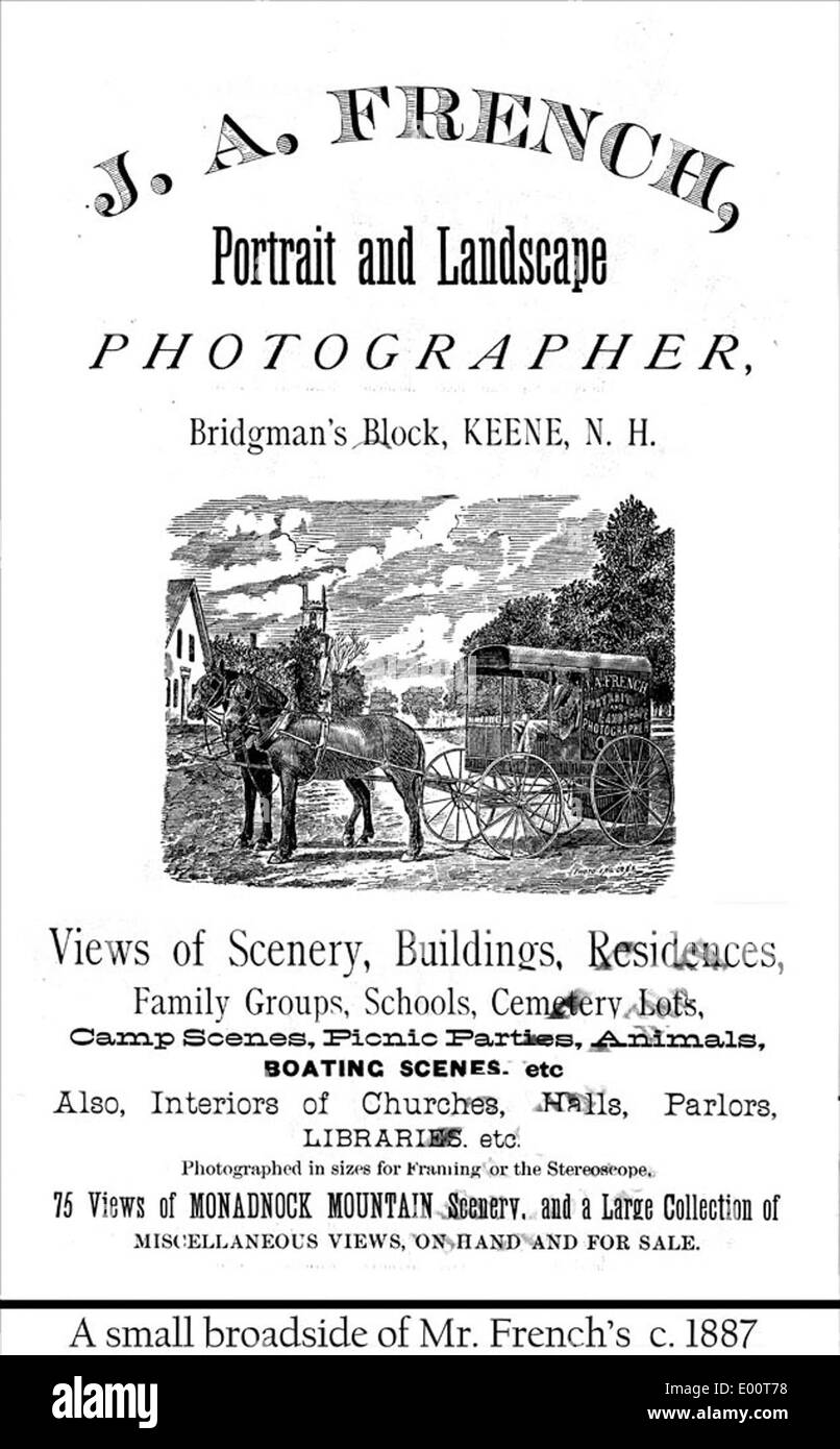 Ce large côté de J.A. French, de Keene, New Hampshire, sert de publicité historique de la fin du XIXe siècle, offrant un aperçu des pratiques commerciales de l'époque. Banque D'Images