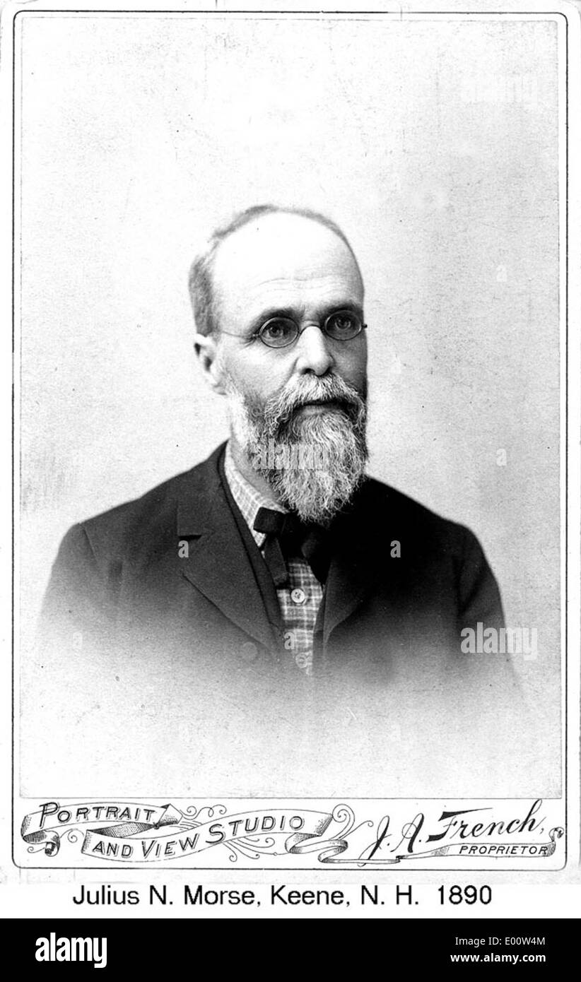 Julius N. Morse était un journaliste éminent de Keene, New Hampshire, et rédacteur en chef du Cheshire Republican. Il a joué un rôle important dans le journalisme local, contribuant au paysage médiatique de la région. Son travail de journaliste reflète l'influence de la presse écrite dans la Nouvelle-Angleterre du XIXe siècle. Banque D'Images