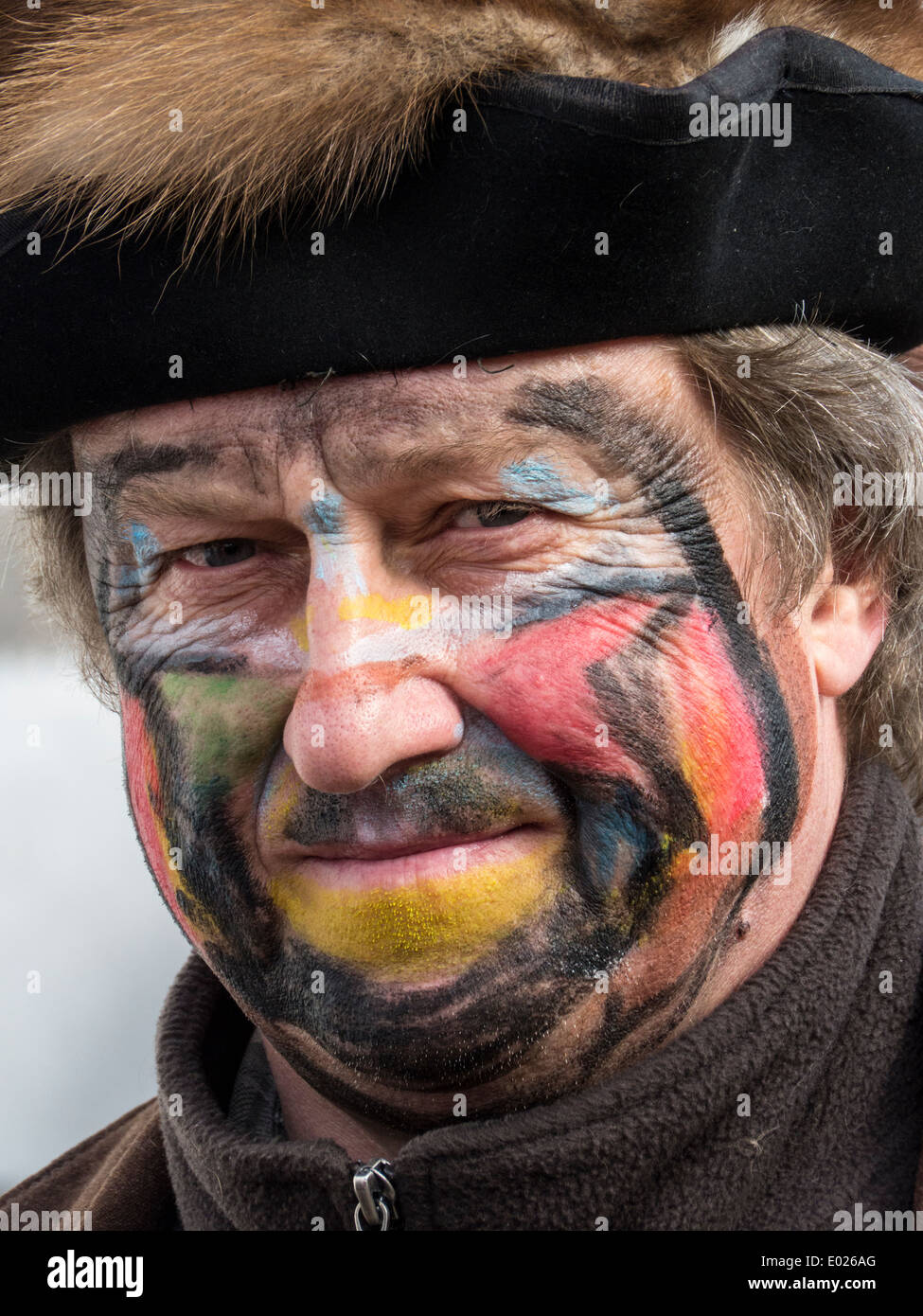 Homme tchèque avec visage peint au carnaval Banque D'Images