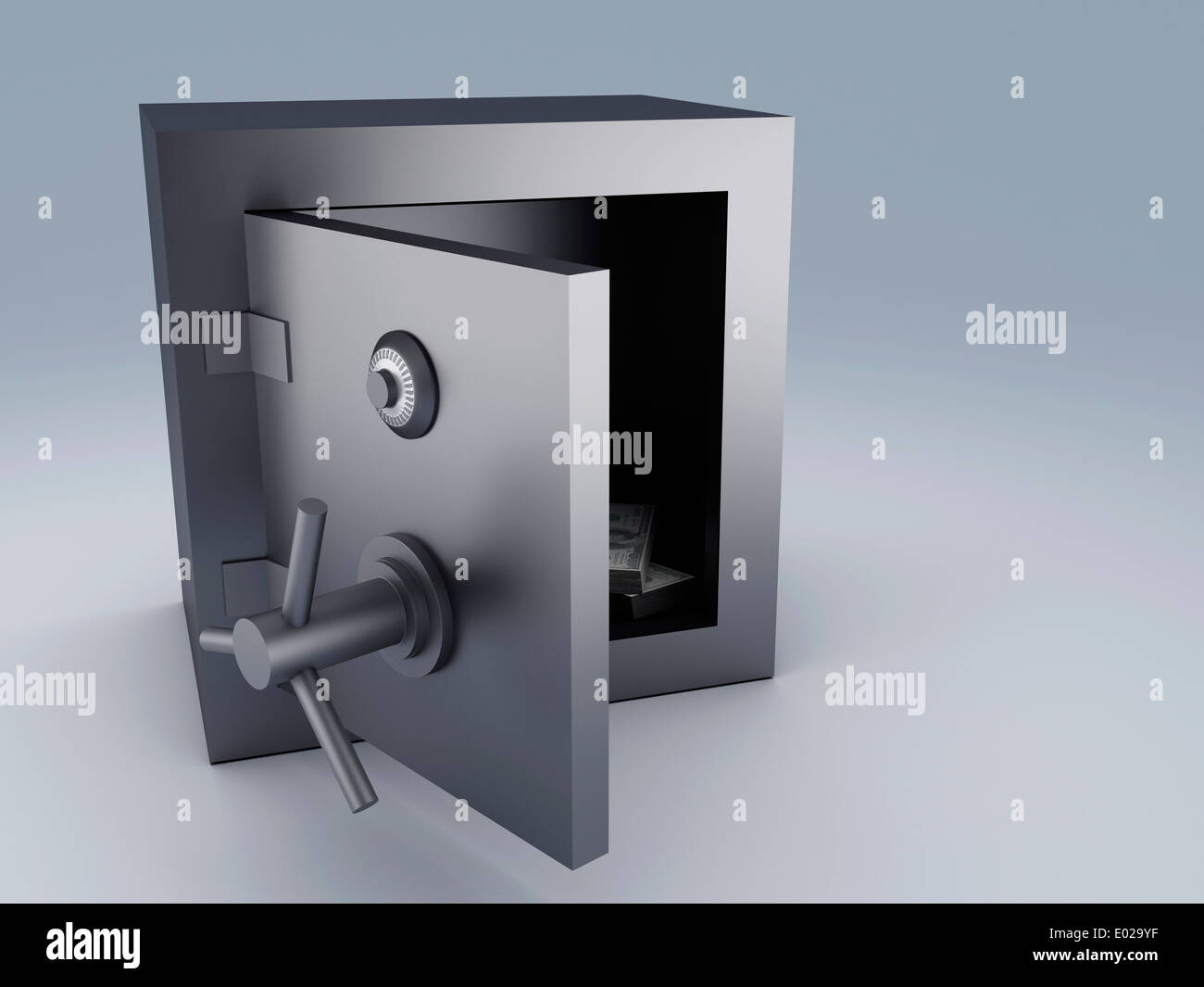 Coffre-fort en acier et or 3D. Concept de protection. Banque D'Images