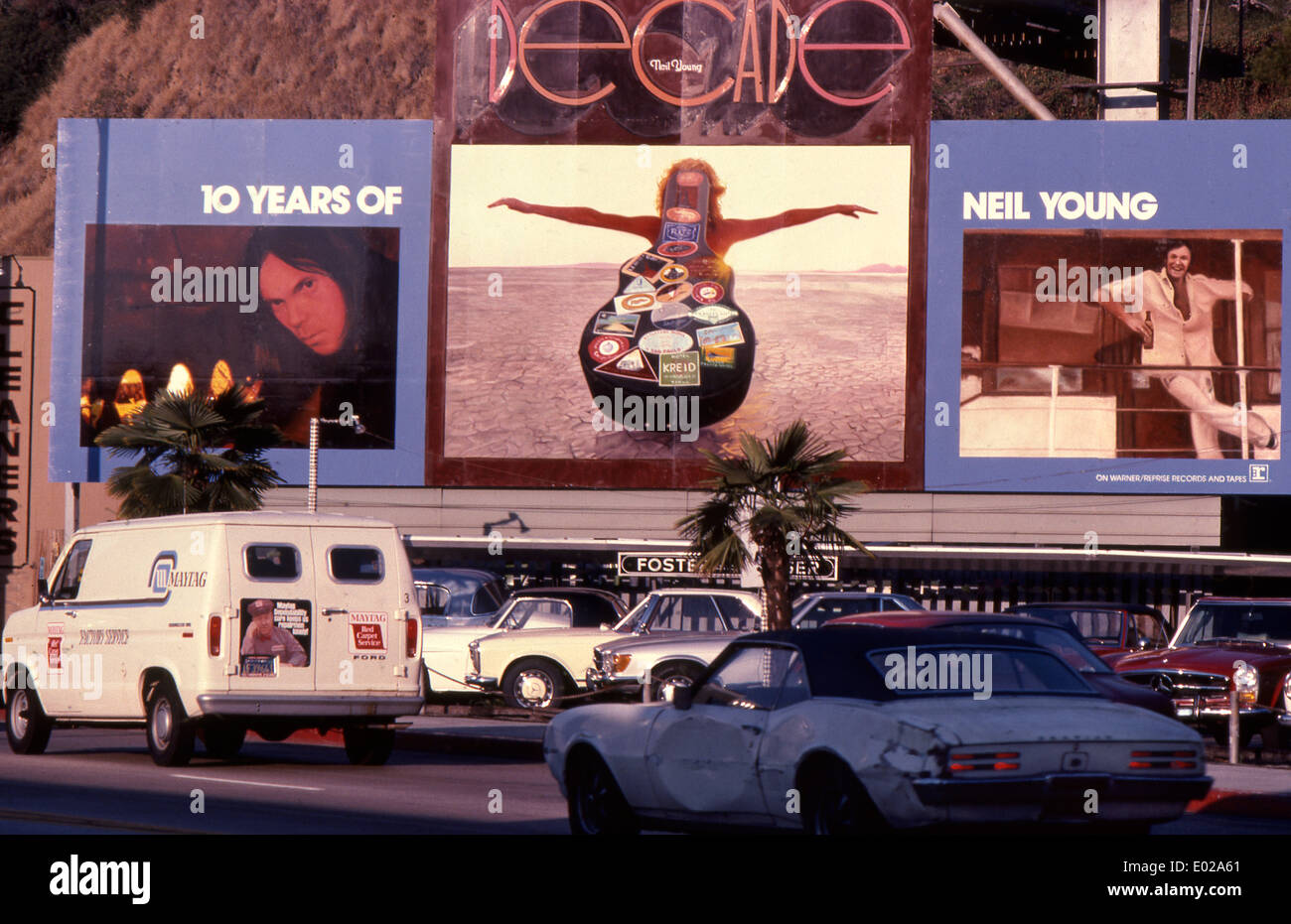 Neil Young billboard sur le Sunset Strip, circa 1977 Banque D'Images