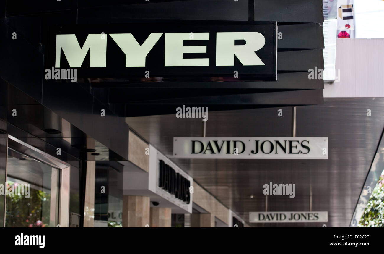 Magasins Myer et David Jones sur Bourke Street Mall, Melbourne Banque D'Images