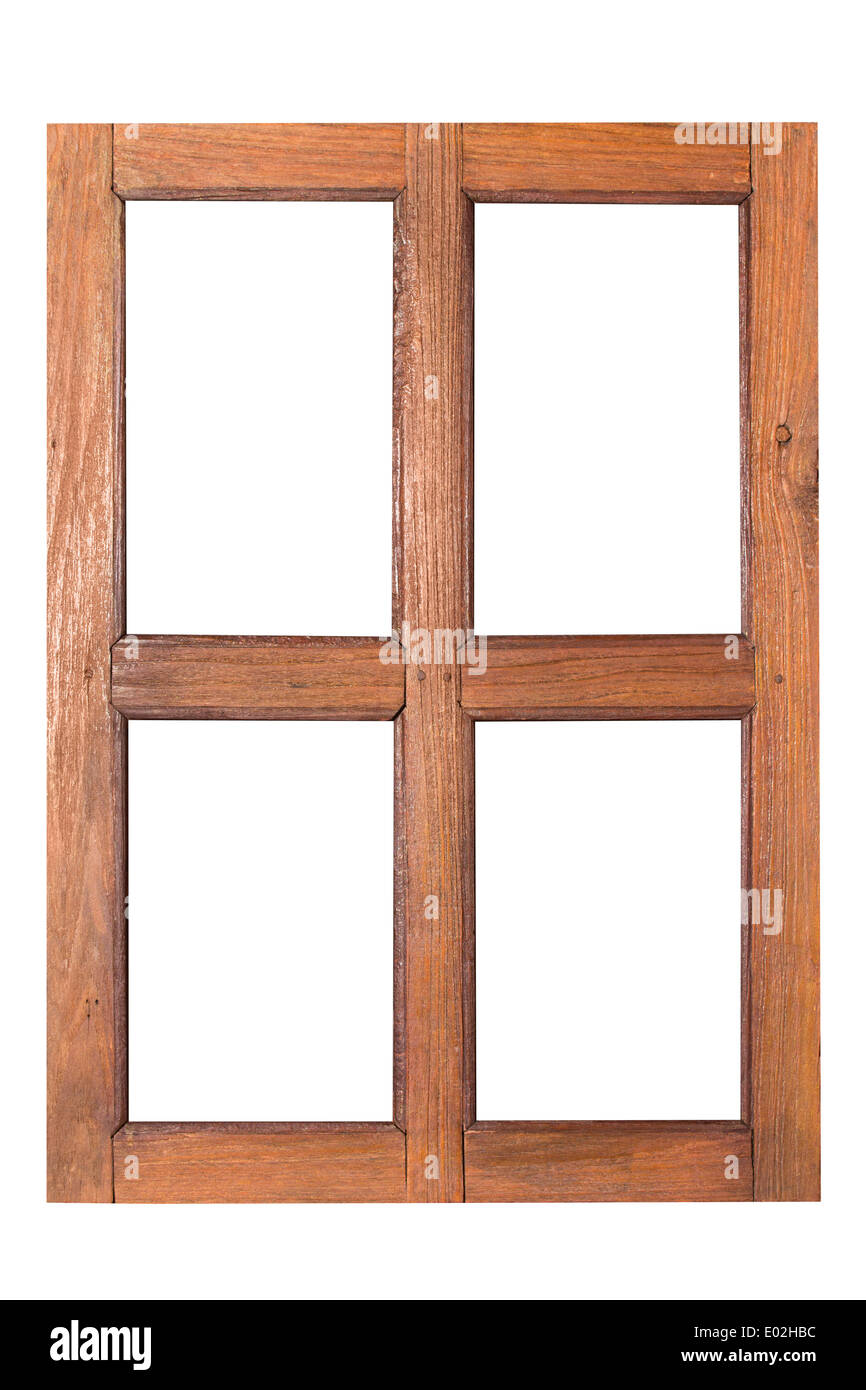 Fenêtre en bois rectangulaire isolé sur fond blanc Banque D'Images