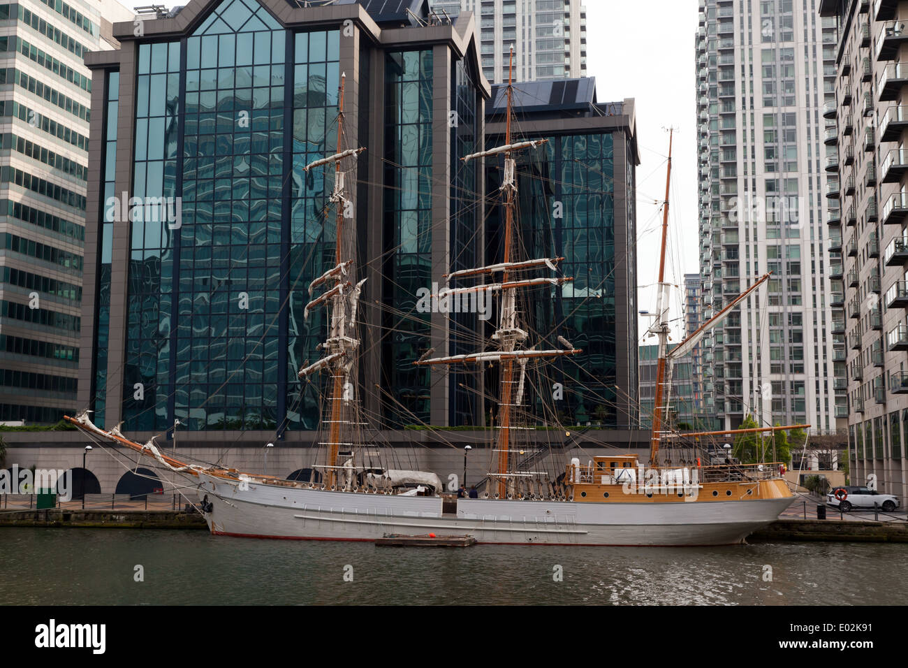 Kaskelot, trois-mâts barque, amarrée à Canary Wharf, London Banque D'Images