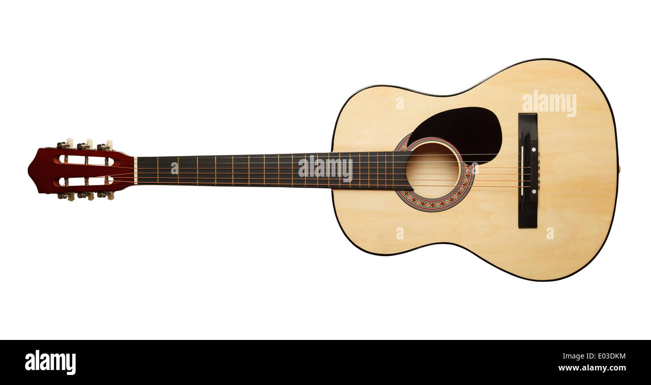 Guitare en bois isolé sur fond blanc. Banque D'Images
