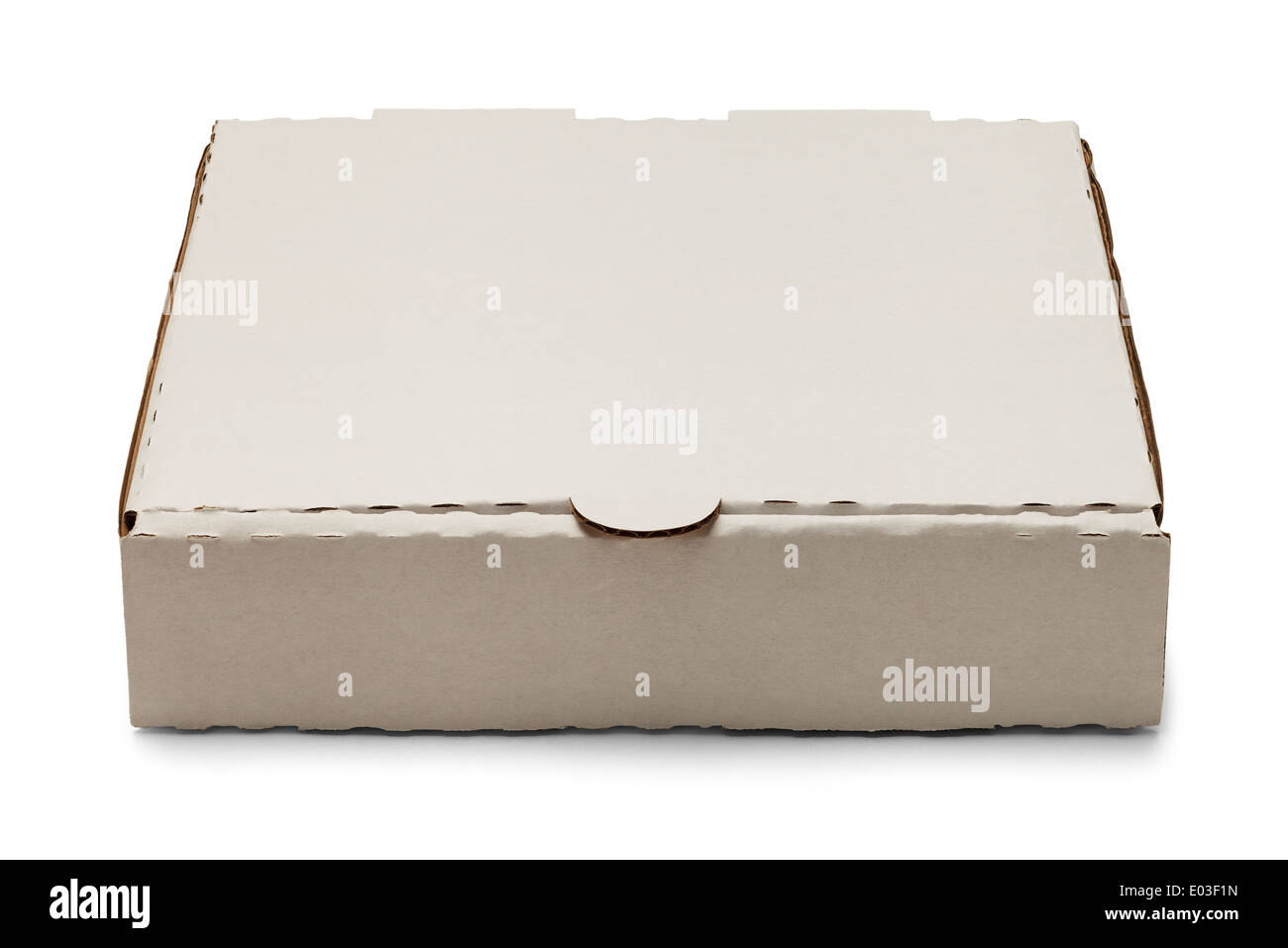 Boîte à pizza en carton blanc blanc isolé sur fond blanc. Banque D'Images
