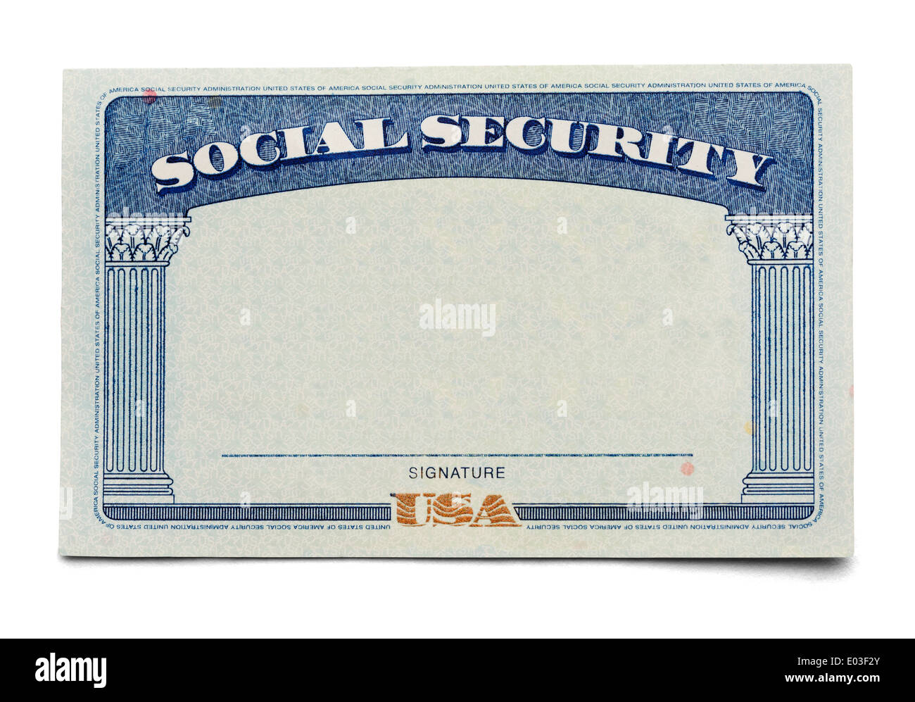 Carte de sécurité sociale en blanc isolé sur fond blanc. Banque D'Images