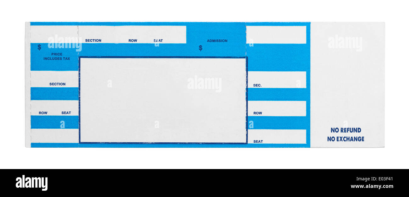 Ticket Concert bleu blanc isolé sur fond blanc. Banque D'Images
