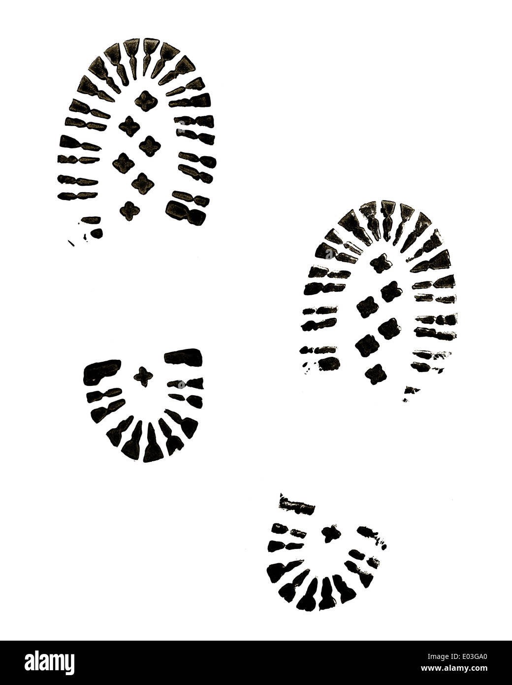 Boot noir Imprime isolé sur fond blanc. Banque D'Images