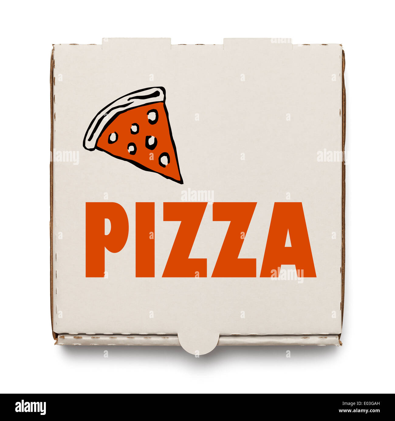 Pizza en carton fort isolé sur fond blanc. Banque D'Images