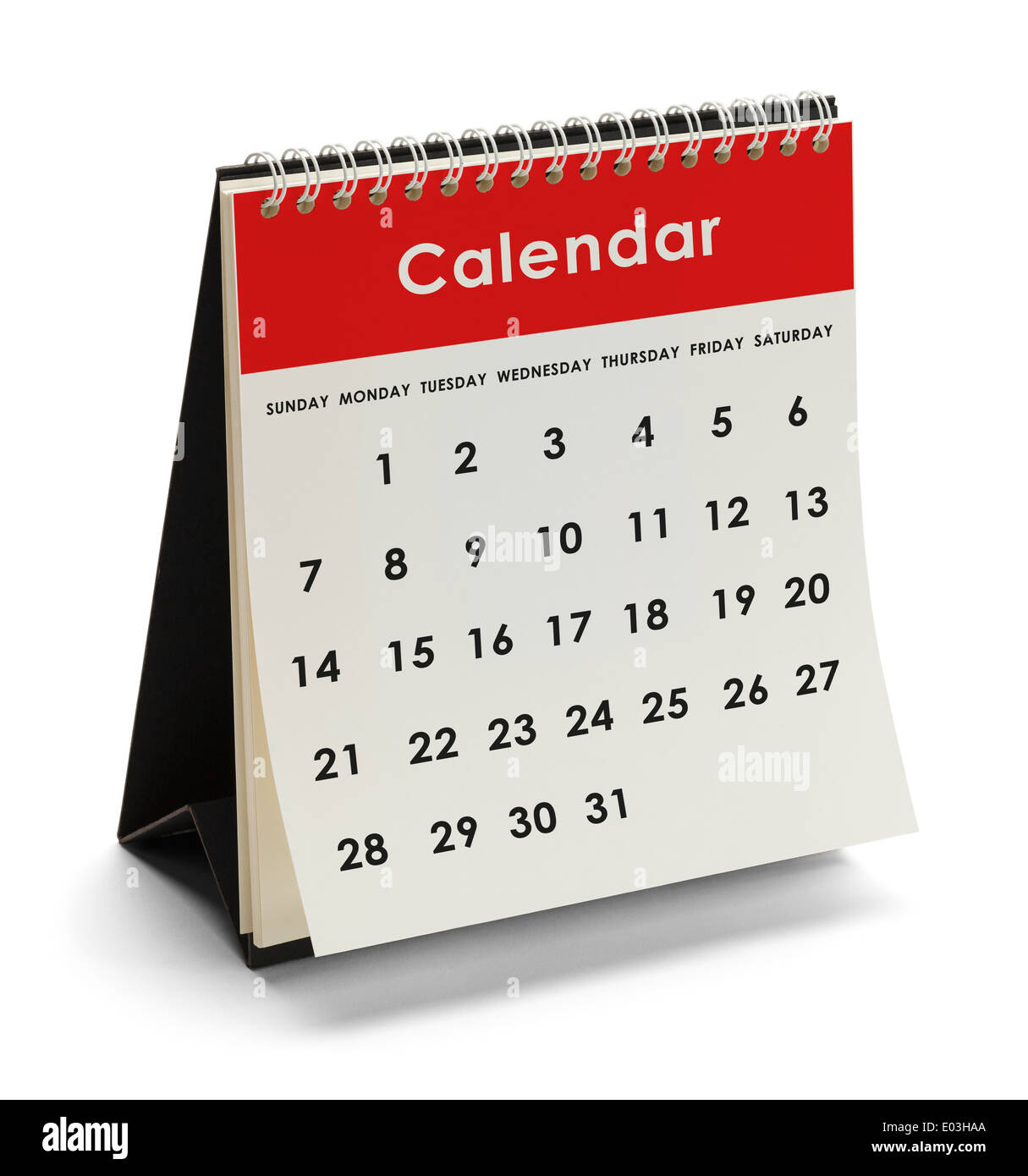 Calendrier générique avec Jours et dates isolé sur fond blanc. Banque D'Images
