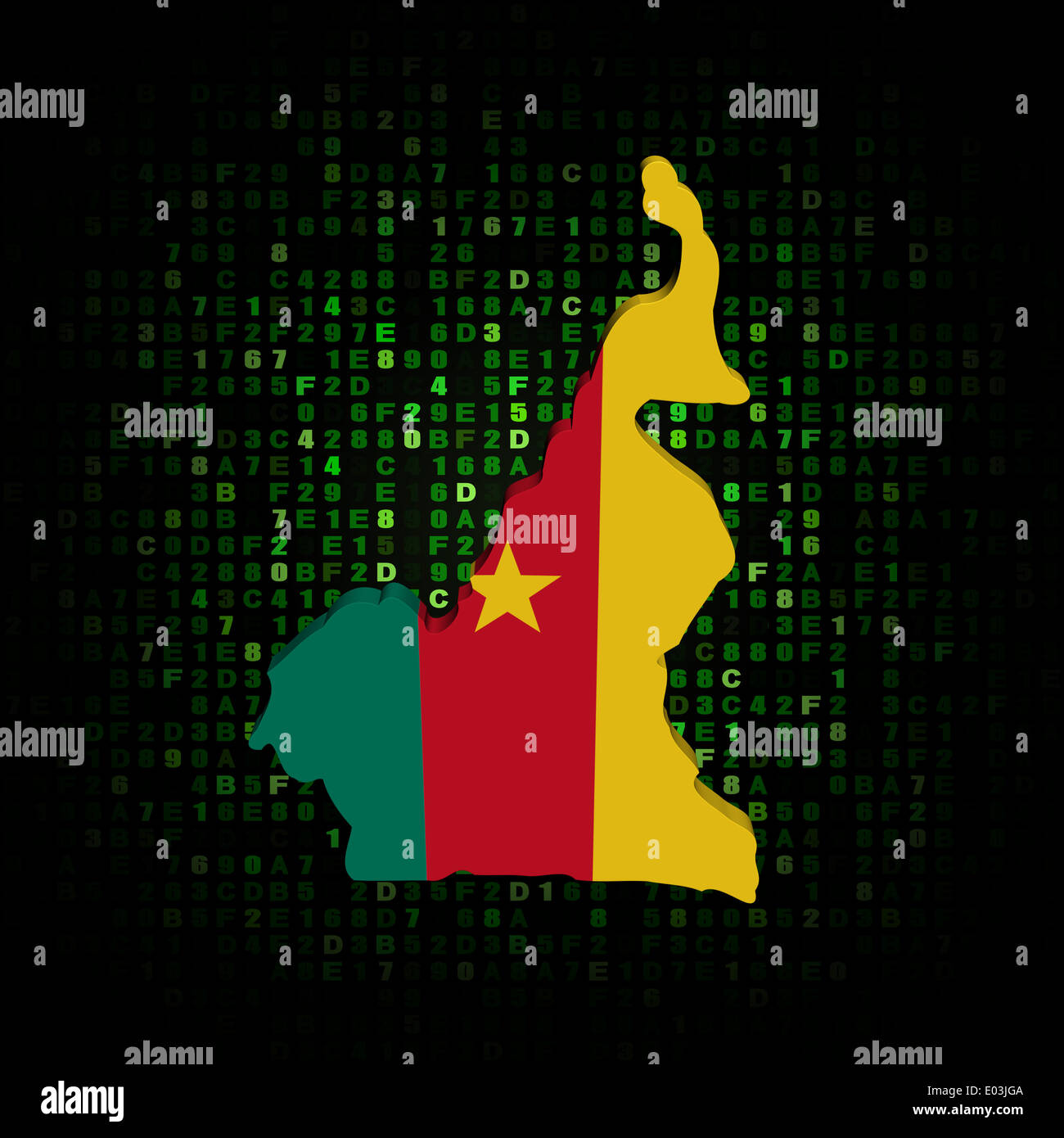 Cameroun carte drapeau sur code hex illustration Banque D'Images