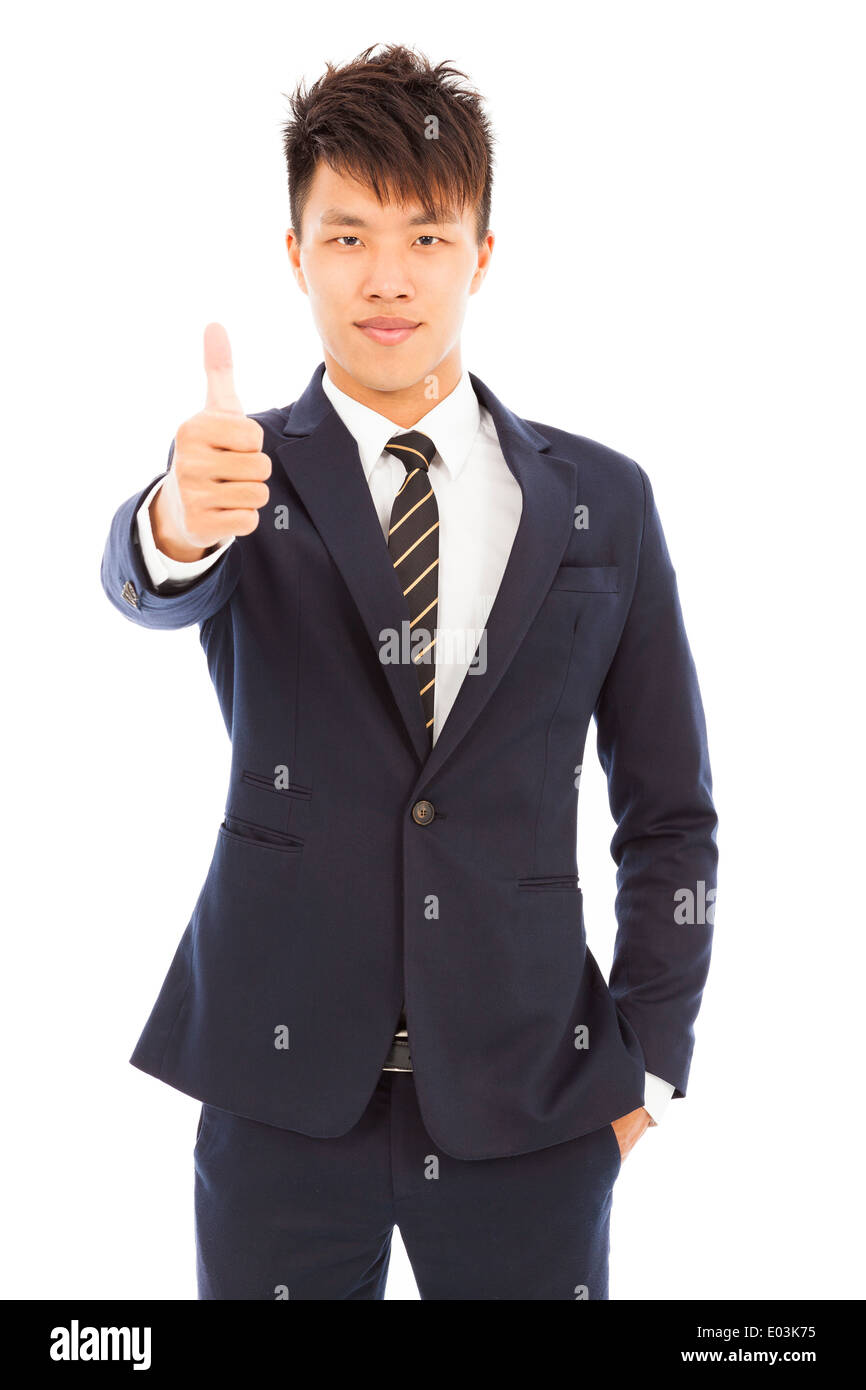 Young businessman with thumb up geste Banque D'Images