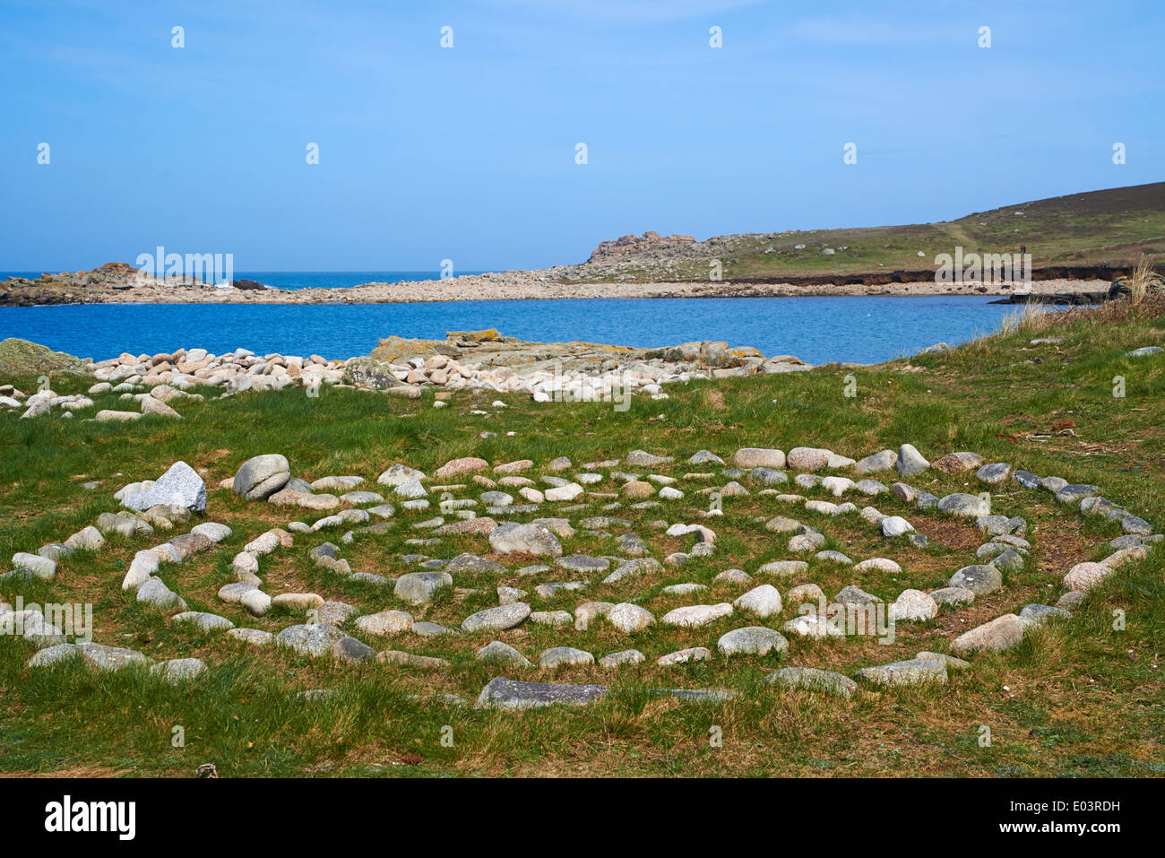 Stone Circle labyrinthe de Bryher, Îles Scilly, Scillies, Cornwall en Avril Banque D'Images