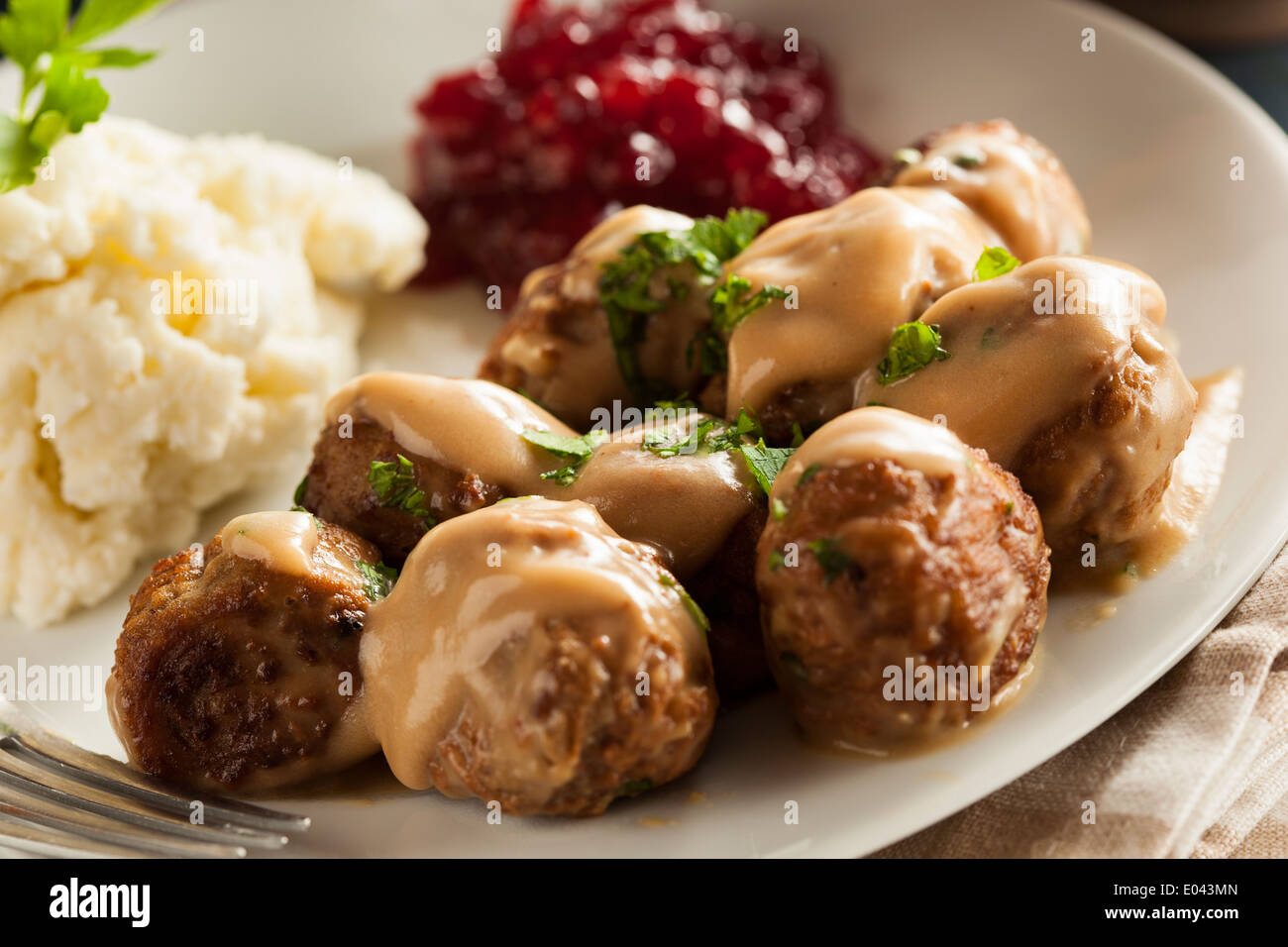 Des boulettes de viande suédoises à la crème et persil Banque D'Images