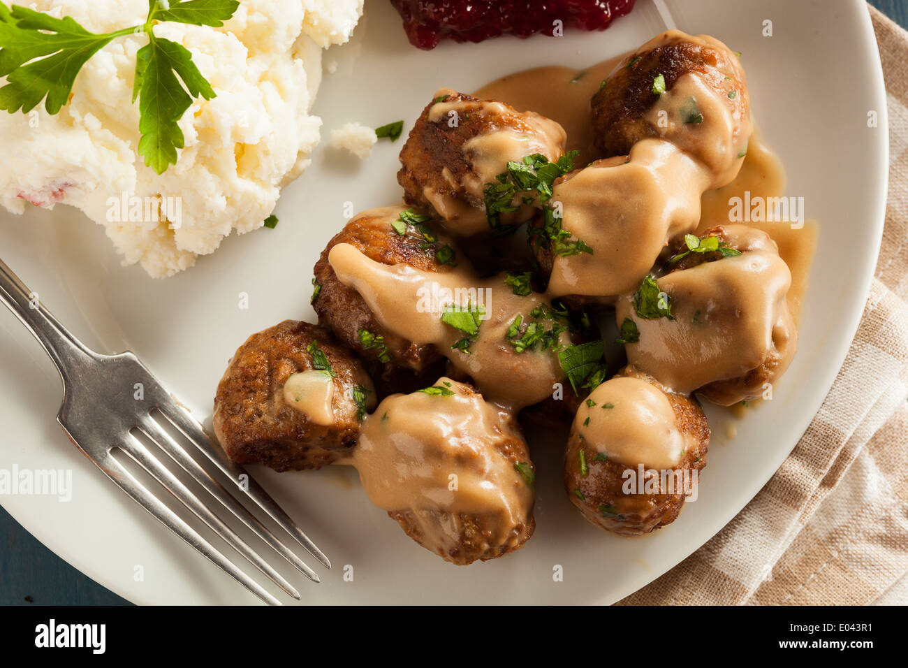 Des boulettes de viande suédoises à la crème et persil Banque D'Images