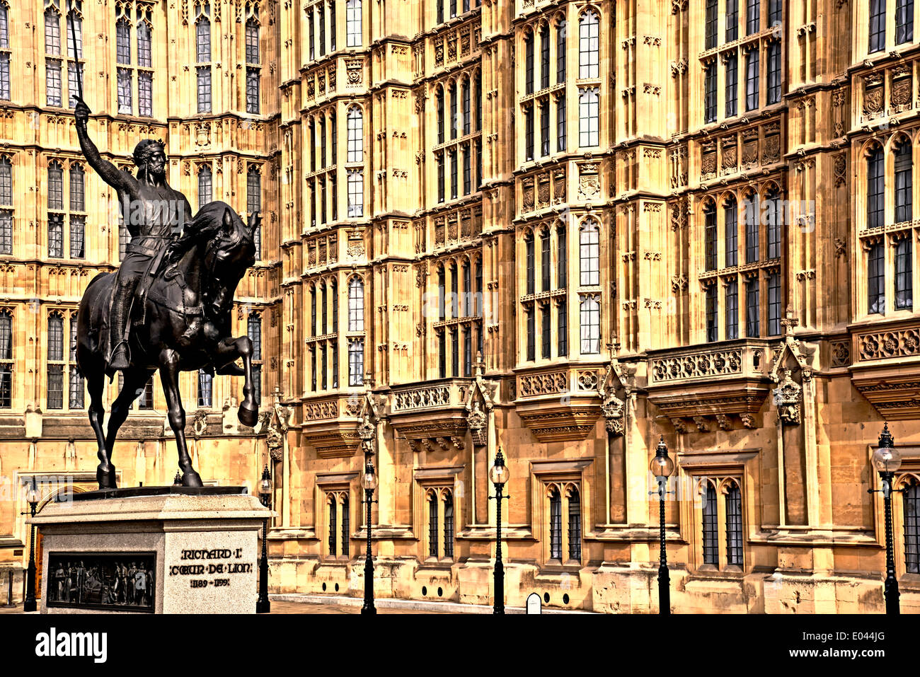 Monument de Richard Lionheart dans Westminster ; Denkmal von Richard Löwenherz vor dem Parlament dans Westminster Banque D'Images