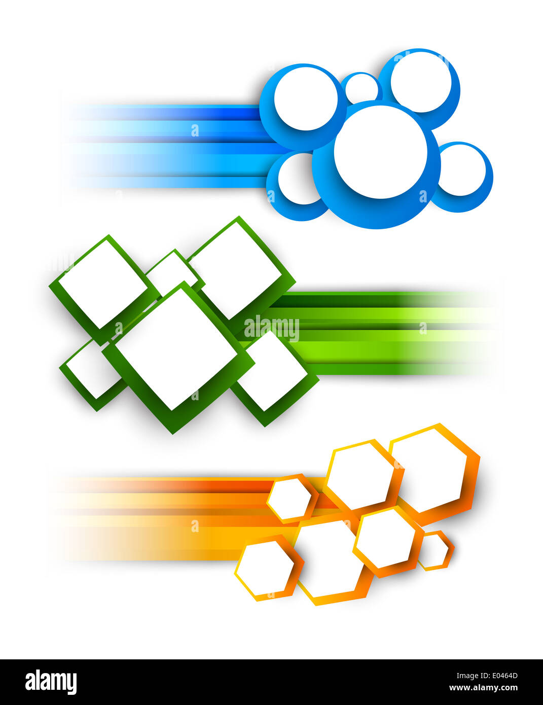 Ensemble de bannières avec des cercles, des carrés, des hexagones. Abstract illustration Banque D'Images