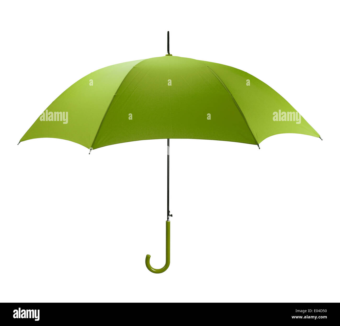Parapluie vert lumineux sur le côté isolé sur fond blanc. Banque D'Images