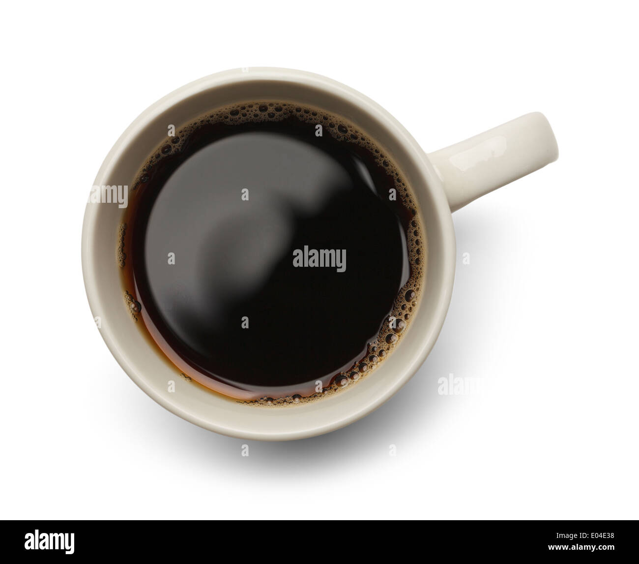 Tasse de café en vue de dessus blanc isolé sur fond blanc. Banque D'Images