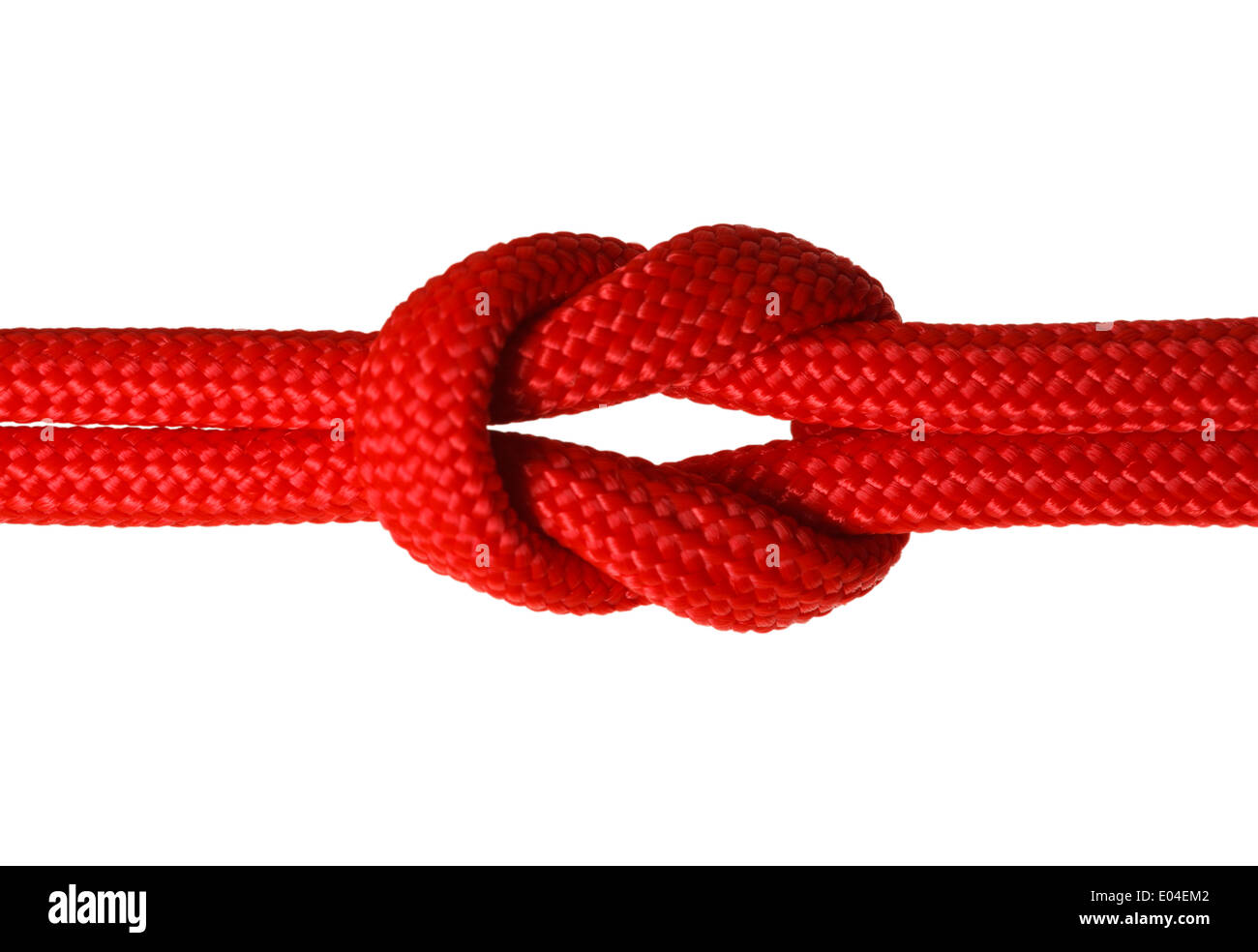 Cordon corde rouge dans un Nœud isolé sur fond blanc. Banque D'Images