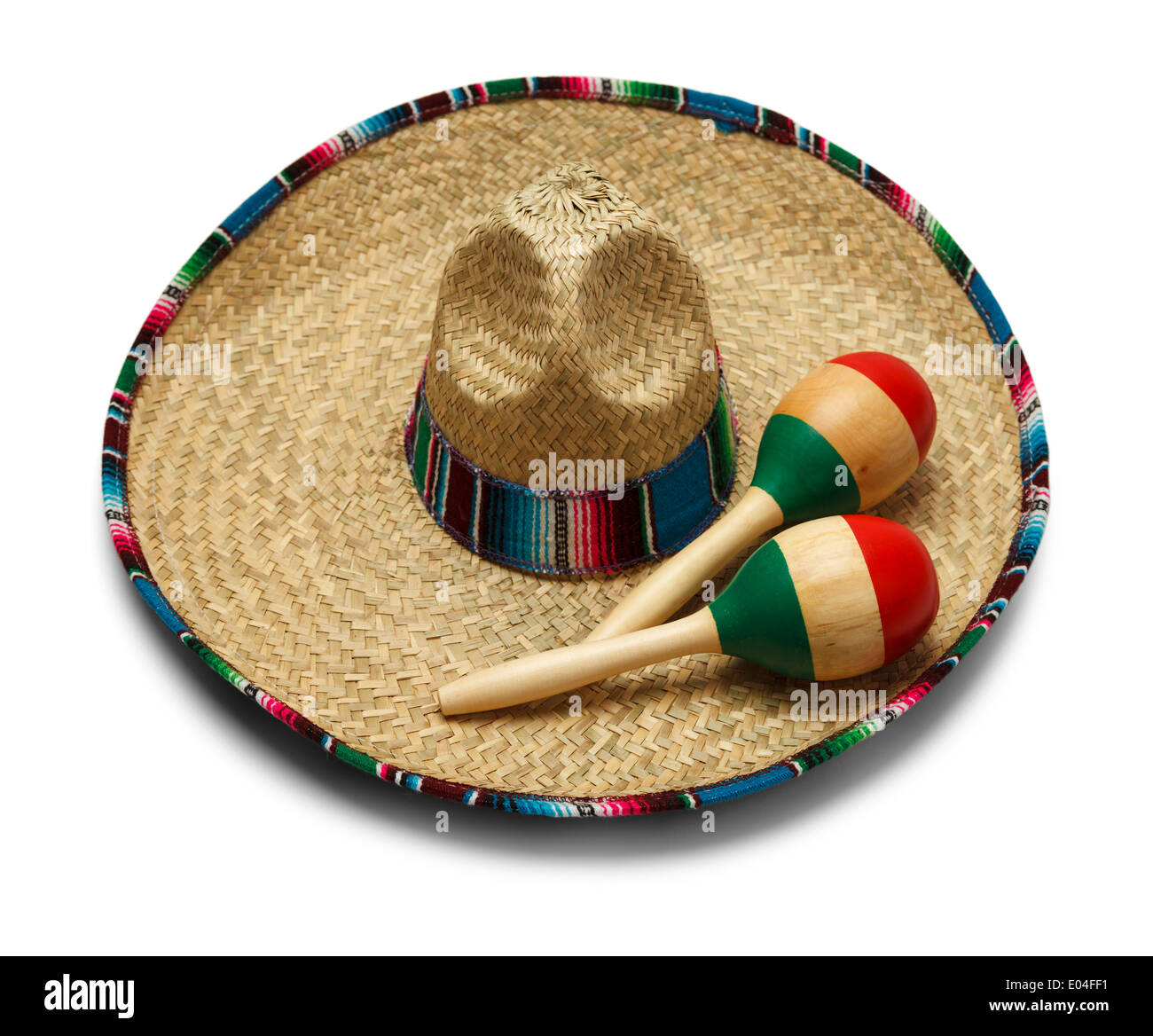 Fiesta Hat avec les maracas isolé sur fond blanc. Banque D'Images