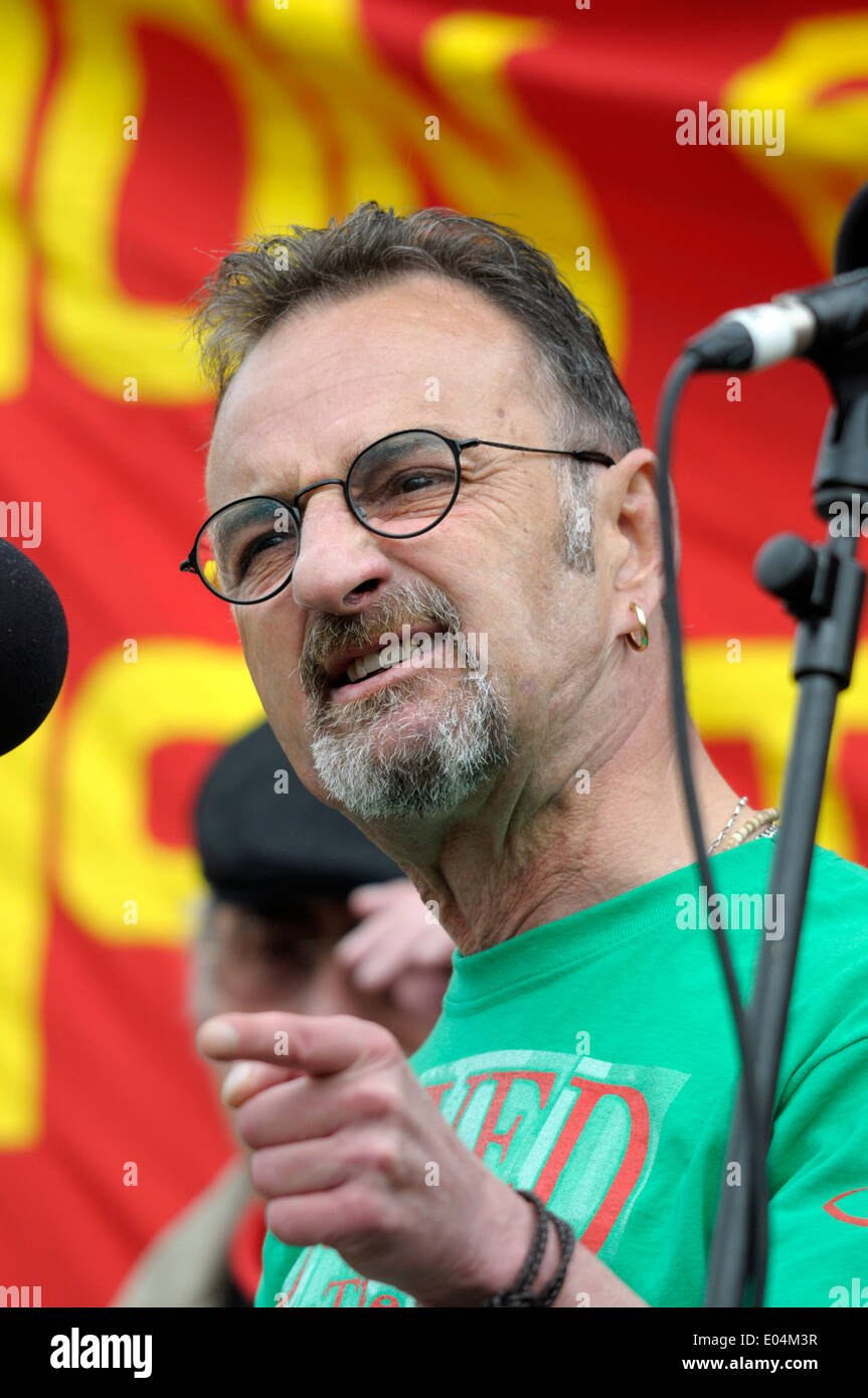 Peter Pinkney (RMT) Le président peut jour, Londres, 2014. S'exprimant lors de la manifestation à Trafalgar Square. Banque D'Images