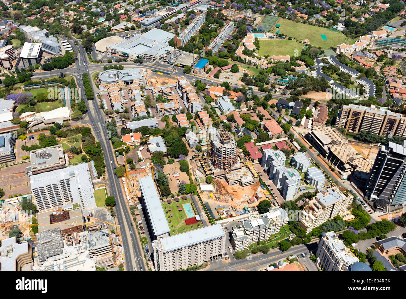Vue aérienne de Sandton, immeubles de grande hauteur, Johannesburg, Afrique du Sud. Banque D'Images