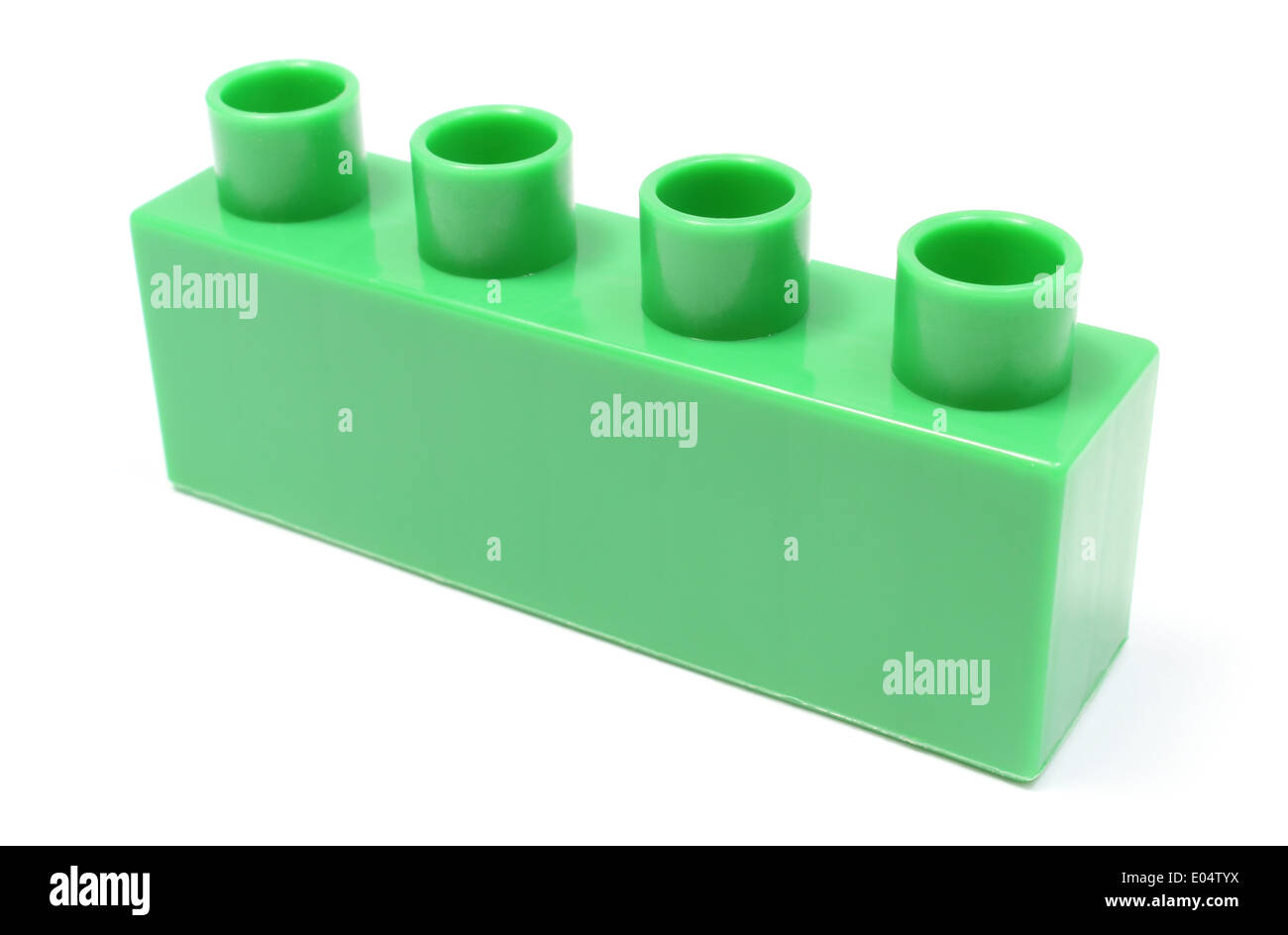 Gros plan du green building block, jeux de construction pour enfants. Isolé sur fond blanc Banque D'Images