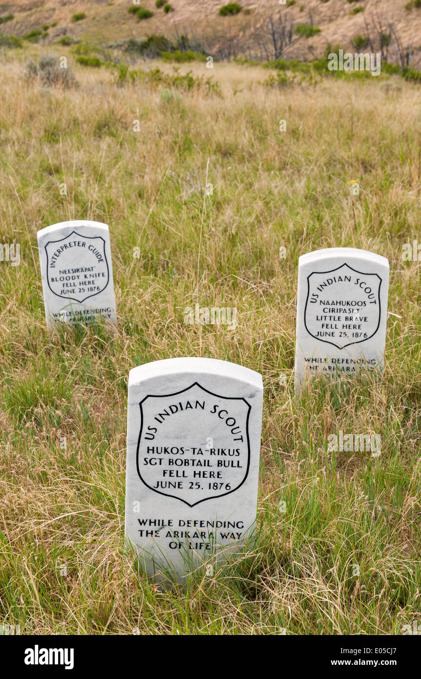 Montana, National de la bataille de Little Bighorn, Moniment fallen-nous de Scout, marqueurs memorial Banque D'Images
