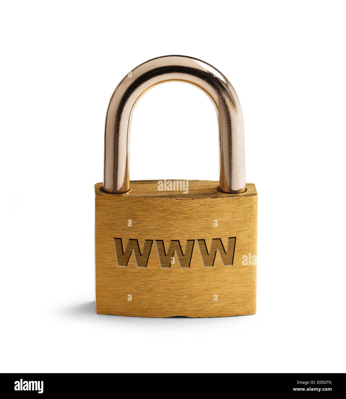 Cadenas en laiton avec WWW sur surface isolé sur fond blanc. Banque D'Images
