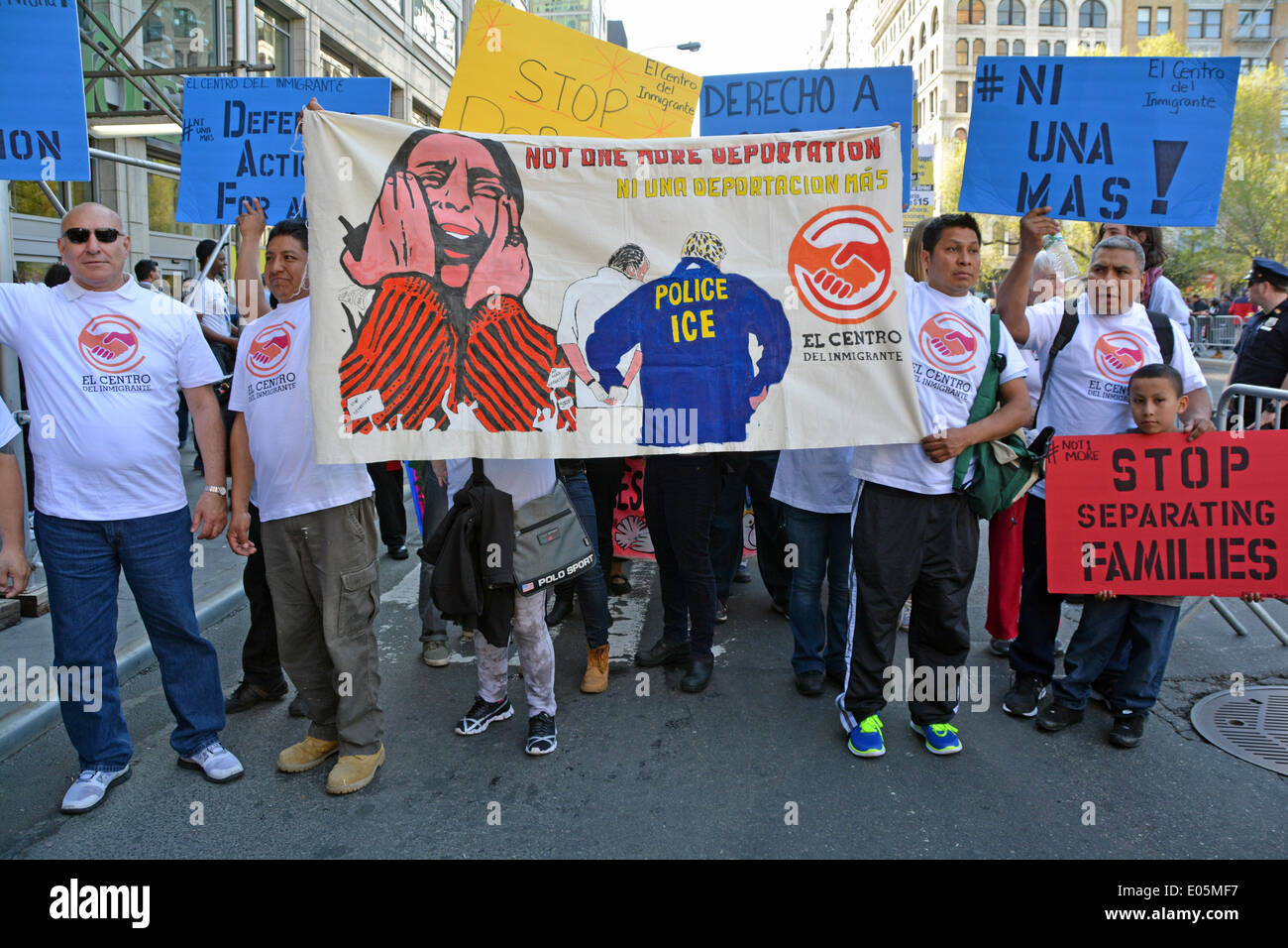 Des manifestants lors du premier mai à Union Square Park à Manhattan, New York City. Banque D'Images