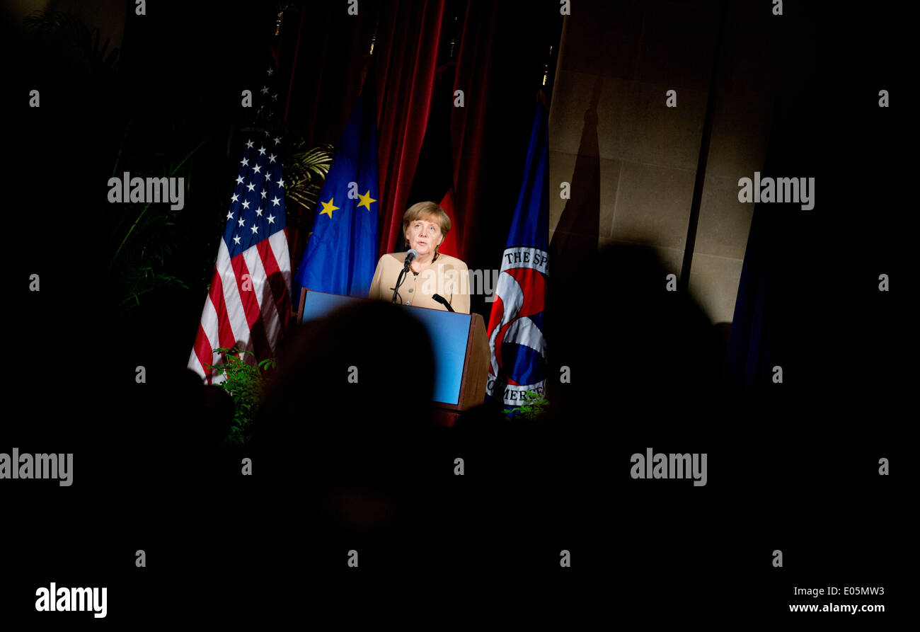 Washington, DC, USA. 09Th Mai, 2014. La chancelière allemande, Angela Merkel (CDU) prend la parole à la Chambre de Commerce à Washington, DC, USA, 02 mai 2014. Photo : Kay Nietfeld/dpa/Alamy Live News Banque D'Images