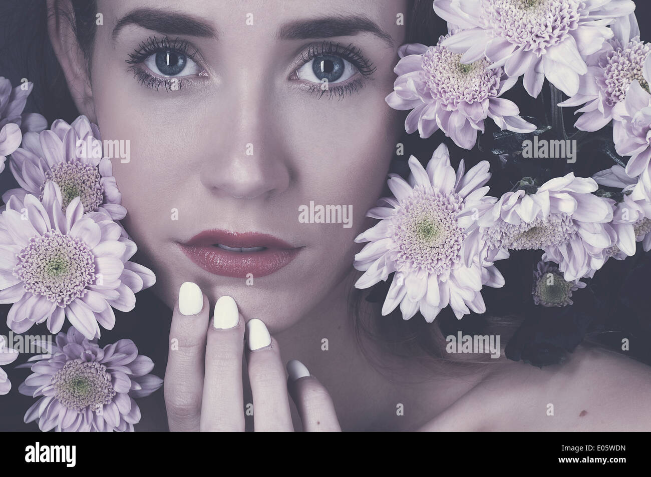 Beau modèle avec des teintes pastel et des fleurs roses Banque D'Images