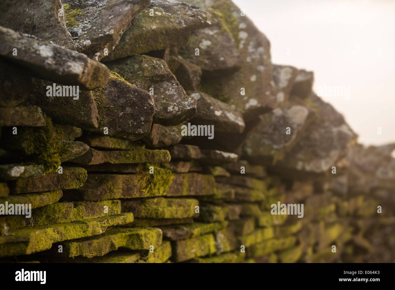 Vieux mur de pierres sèches sur Mynydd Llangorse, parc national de Brecon Beacons, le Pays de Galles Banque D'Images