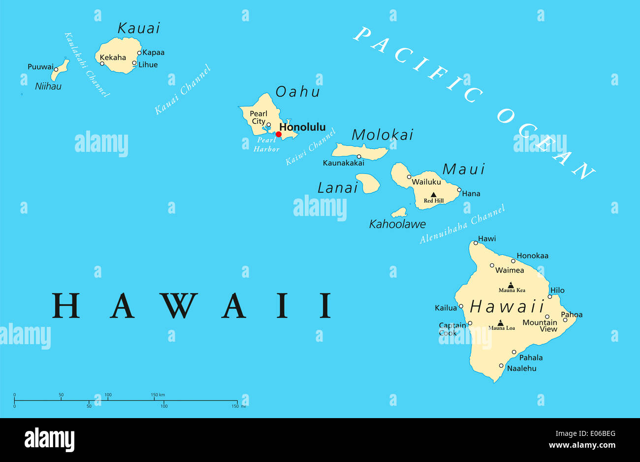 Carte politique des îles Hawaï Banque D'Images