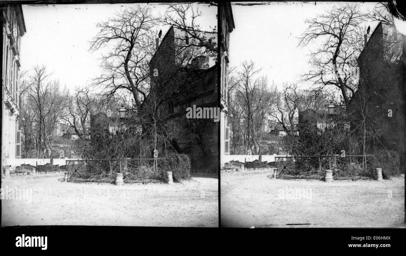 Photographie d'une cour, capturant l'espace ouvert entouré de bâtiments ou de murs. L'image met en évidence la conception architecturale et l'agencement de la cour, une caractéristique commune en milieu urbain ou rural. Banque D'Images