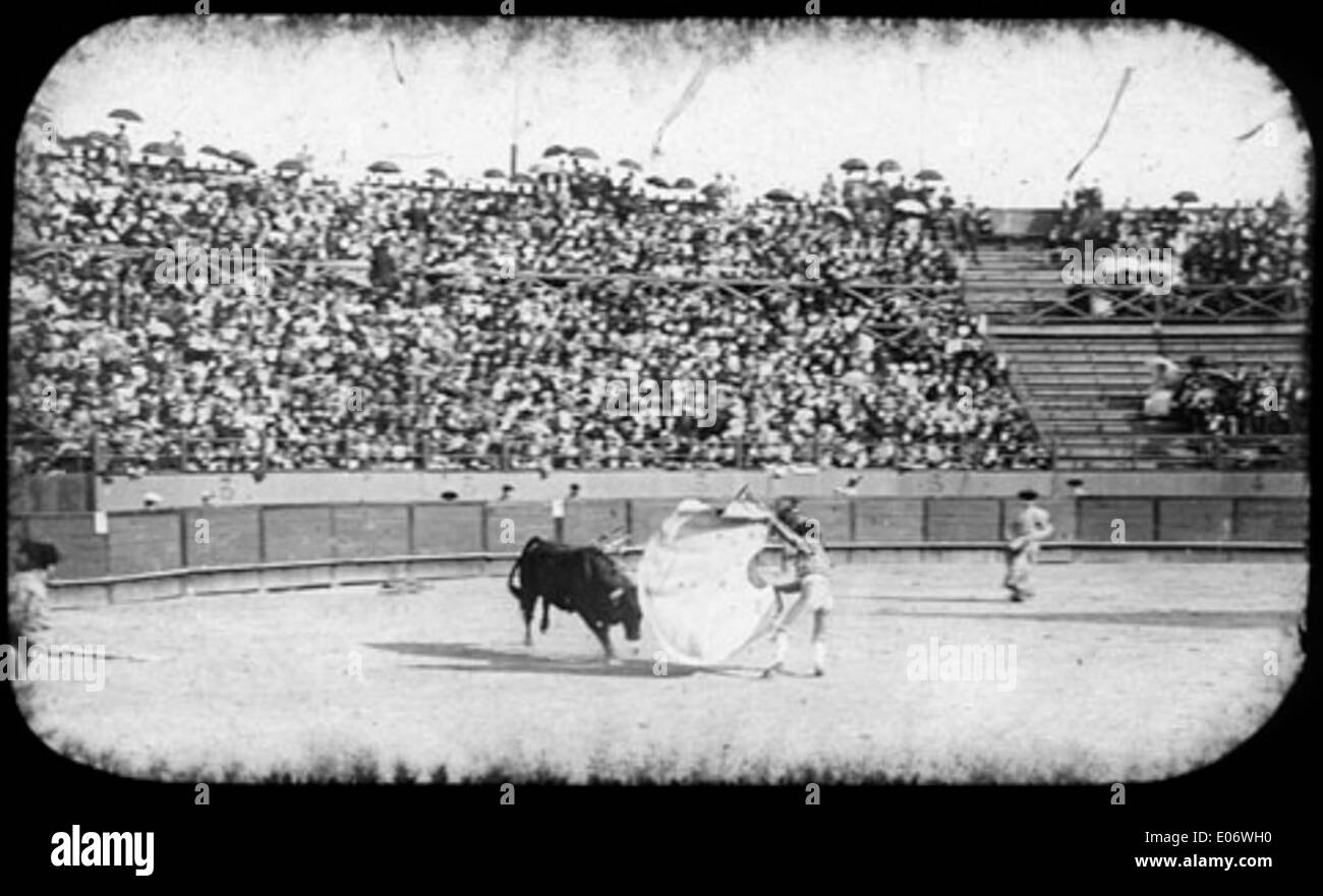 Une photographie montrant une corrida à Arles, capturant l'atmosphère intense et dramatique de l'événement, une tradition prédominante dans le sud de la France. Banque D'Images