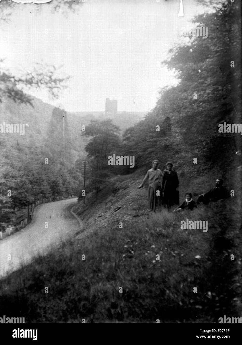 « Promenade, route montante dans la forêt aux environs de Coblence » représente une route panoramique à travers les forêts près de Coblence en Rhénanie-Palatinat. L'image dépeint une promenade paisible à travers la nature dans une région historiquement riche de l'Allemagne. Banque D'Images