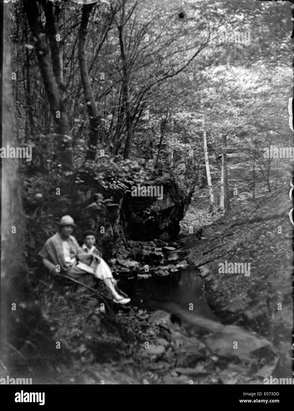 Cette œuvre montre une mère et son fils assis sur l'herbe lors d'une promenade en forêt en Allemagne. La scène paisible capture la beauté naturelle et la sérénité de la campagne. Banque D'Images