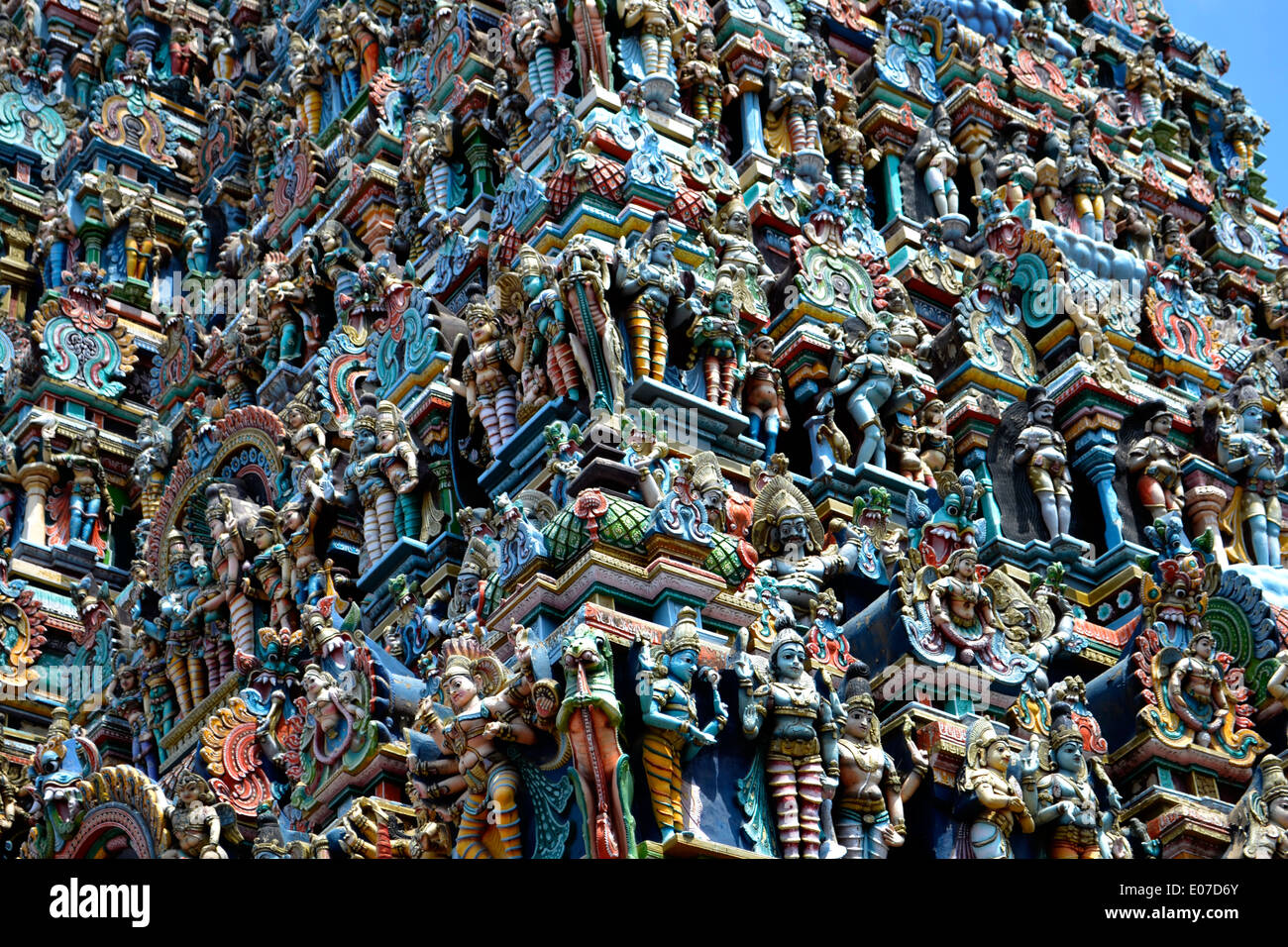 Close up de la Sri Meenakshi Temple, Madurai, Tamil Nadu, Inde. Banque D'Images
