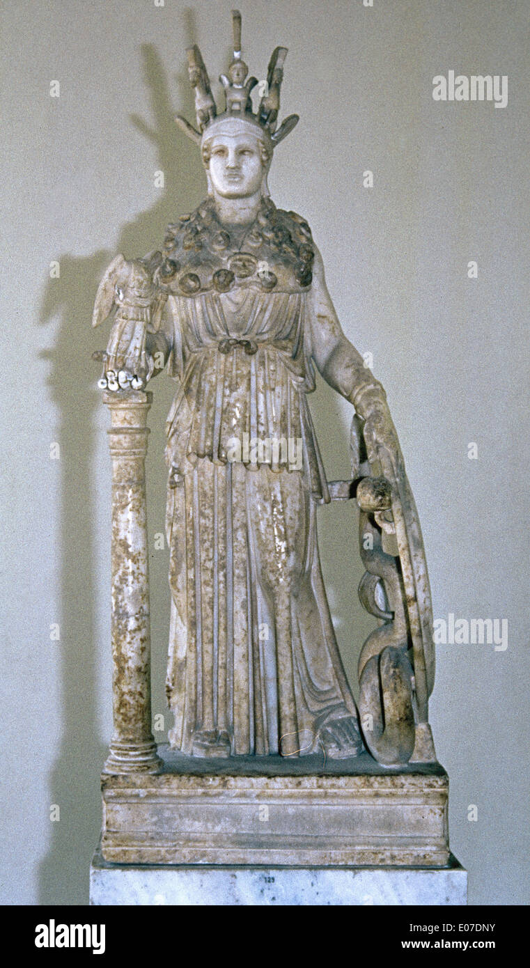 Sculpture d'Athéna Varvakeion votive. Copie de Athena Parthenos. Période romaine, 2e siècle avant J.-C.. Banque D'Images