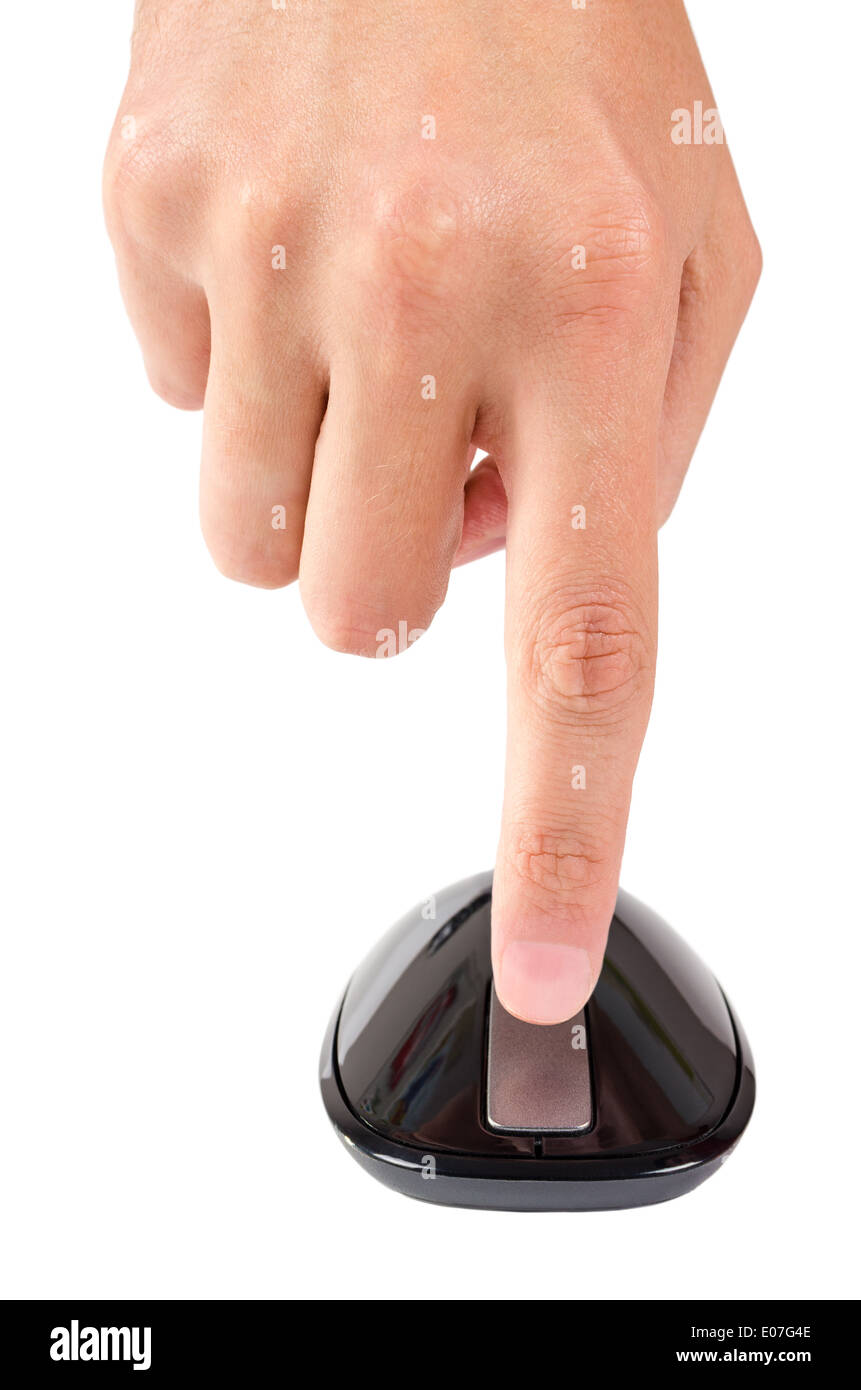 Points à doigt de la roue de défilement tactile noir moderne sans fil souris ordinateur isolé sur fond blanc Banque D'Images