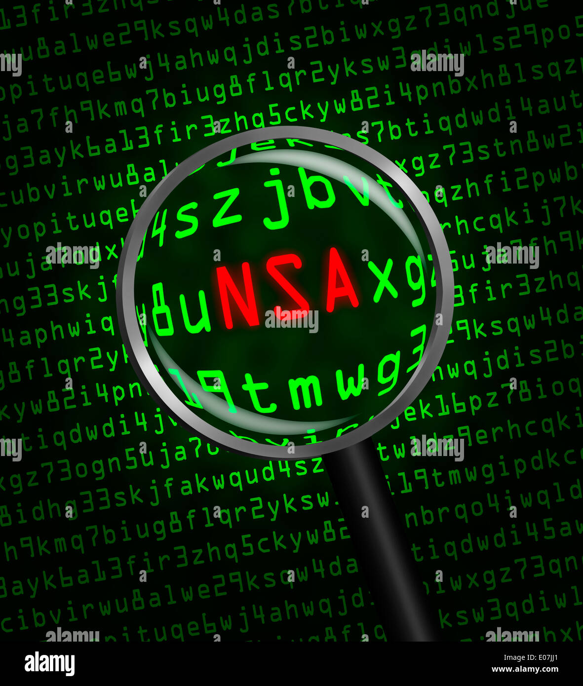 NSA en lettres rouges révélé en code machine ordinateur vert Banque D'Images