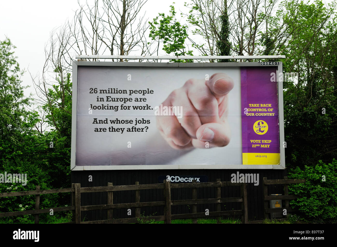 L'affiche de la campagne pour les élections européennes de l'UKIP.,Nottingham, Royaume-Uni. Banque D'Images