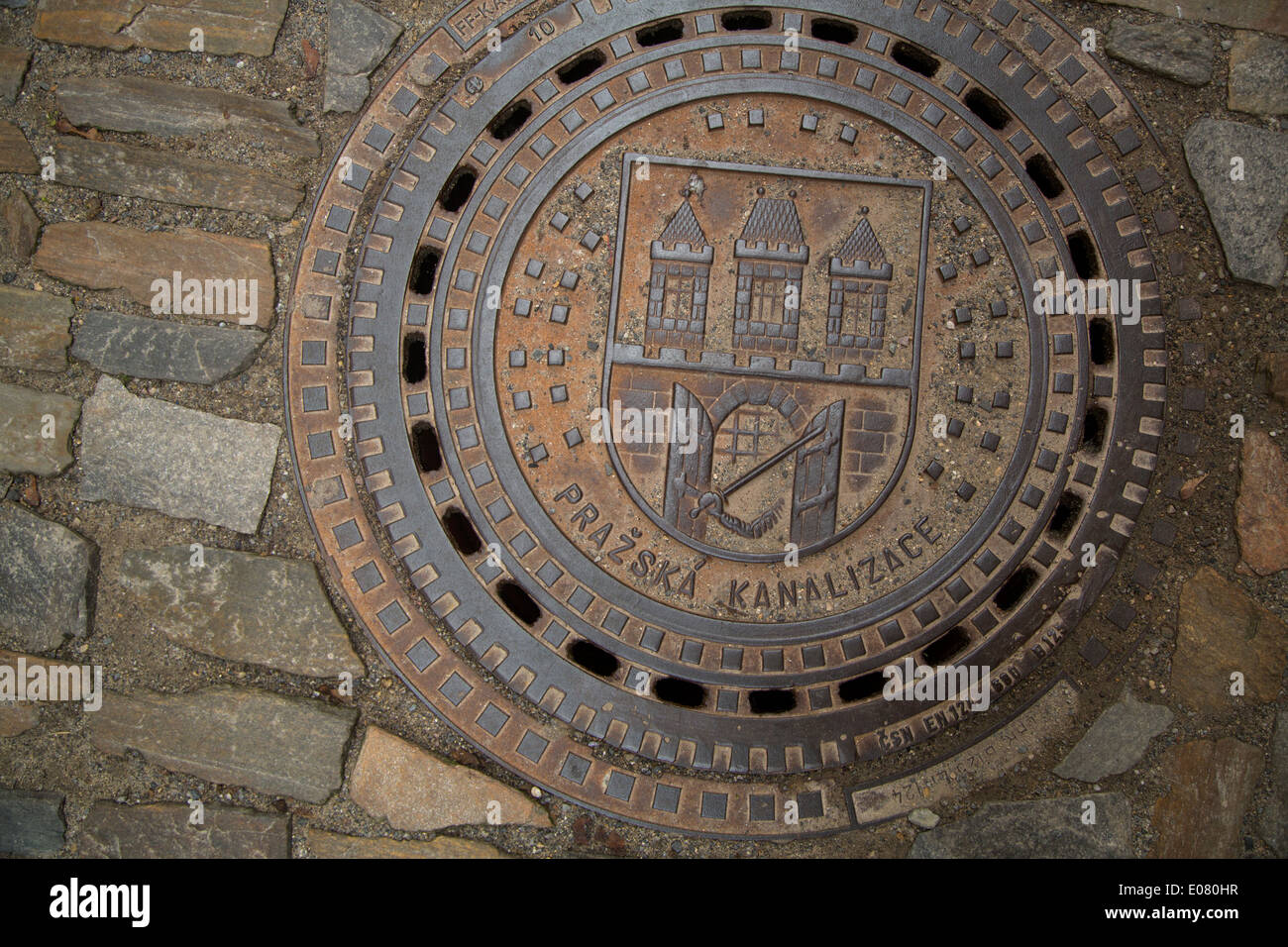Prague, République tchèque manhole. Banque D'Images